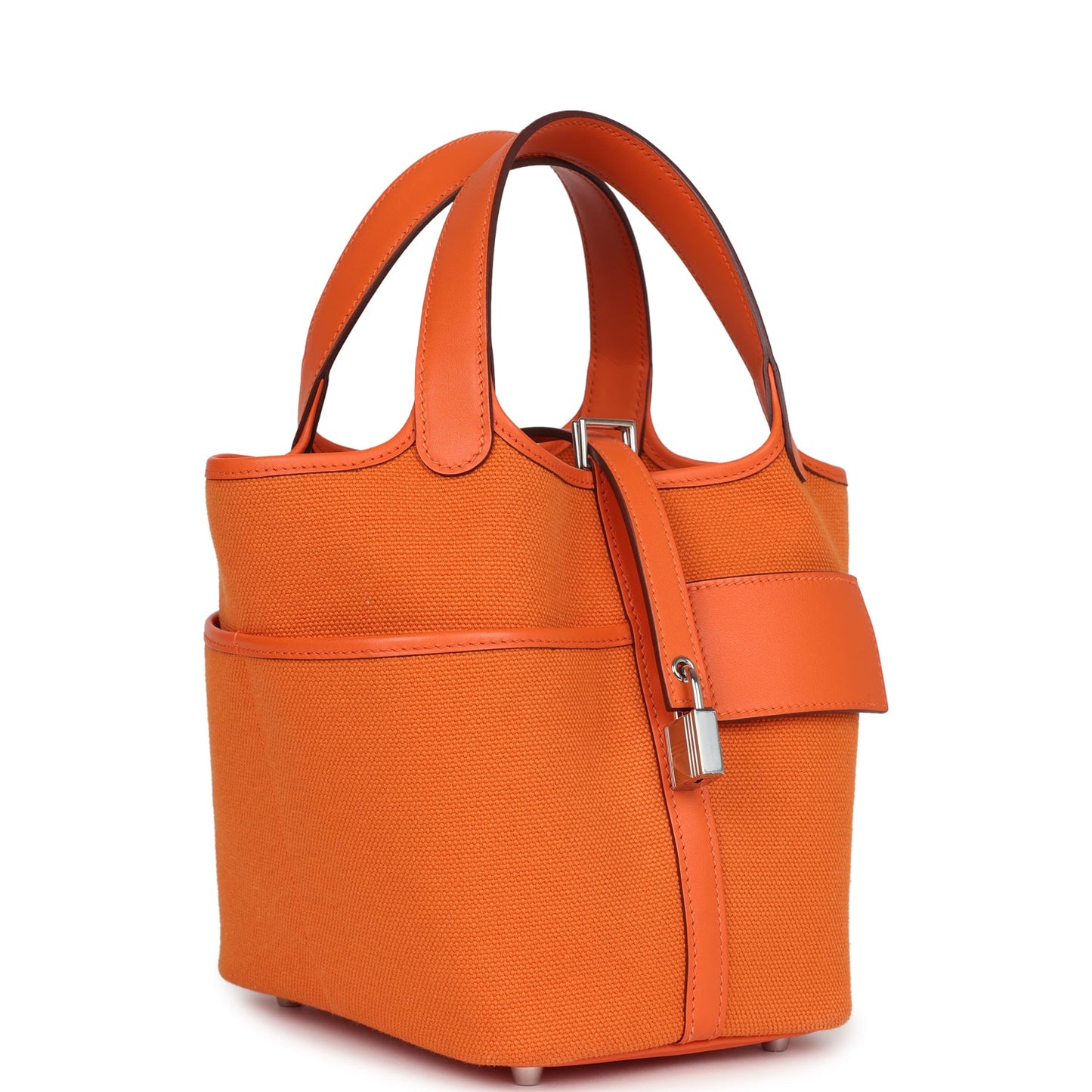 Hermes Picotin Cargo 18 Orange Swift and Toile Canvas Palladium Hardware