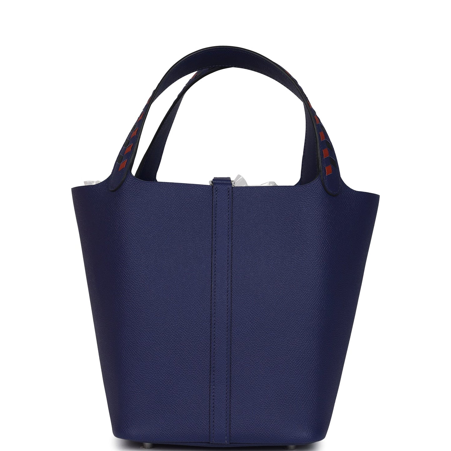 Hermes Picotin Lock 22 Tressage De Cuir Bleu Encre, Brique and Black Epsom Palladium Hardware