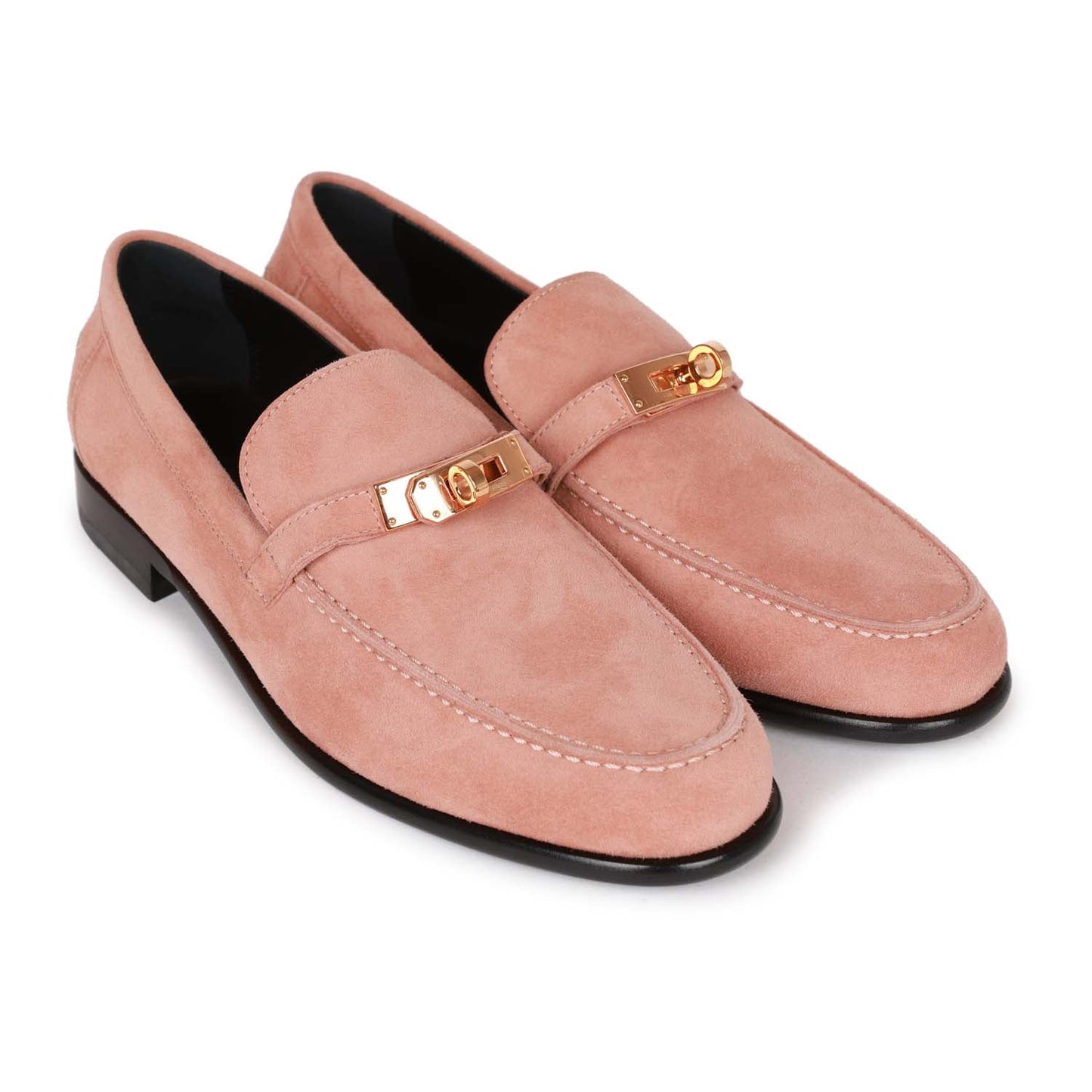 Hermes Destin Loafer Rose Aube Suede Rose Gold Hardware 38
