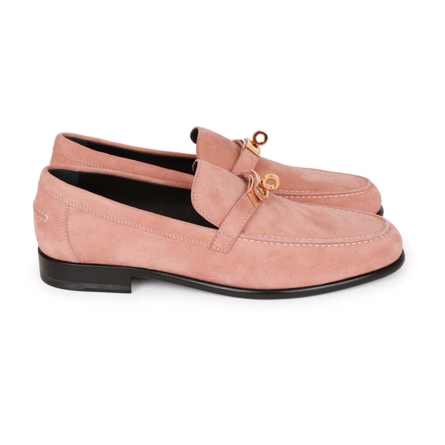 Hermes Destin Loafer Rose Aube Suede Rose Gold Hardware 38