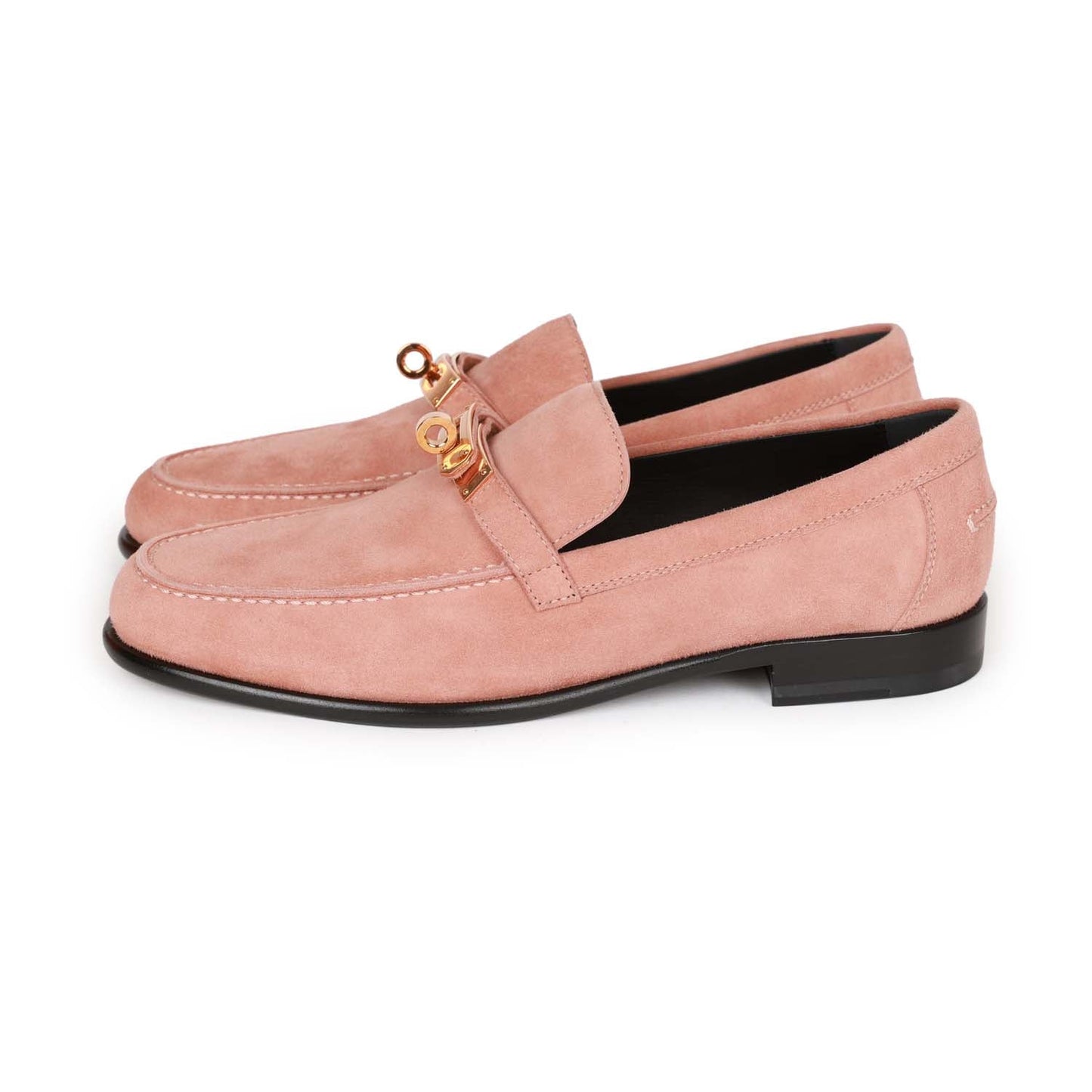 Hermes Destin Loafer Rose Aube Suede Rose Gold Hardware 38