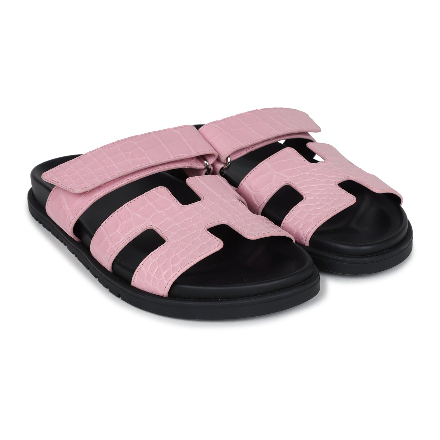 Hermes Chypre Techno Sandals Bubblegum Matte Crocodile Palladium Hardware 36 EU