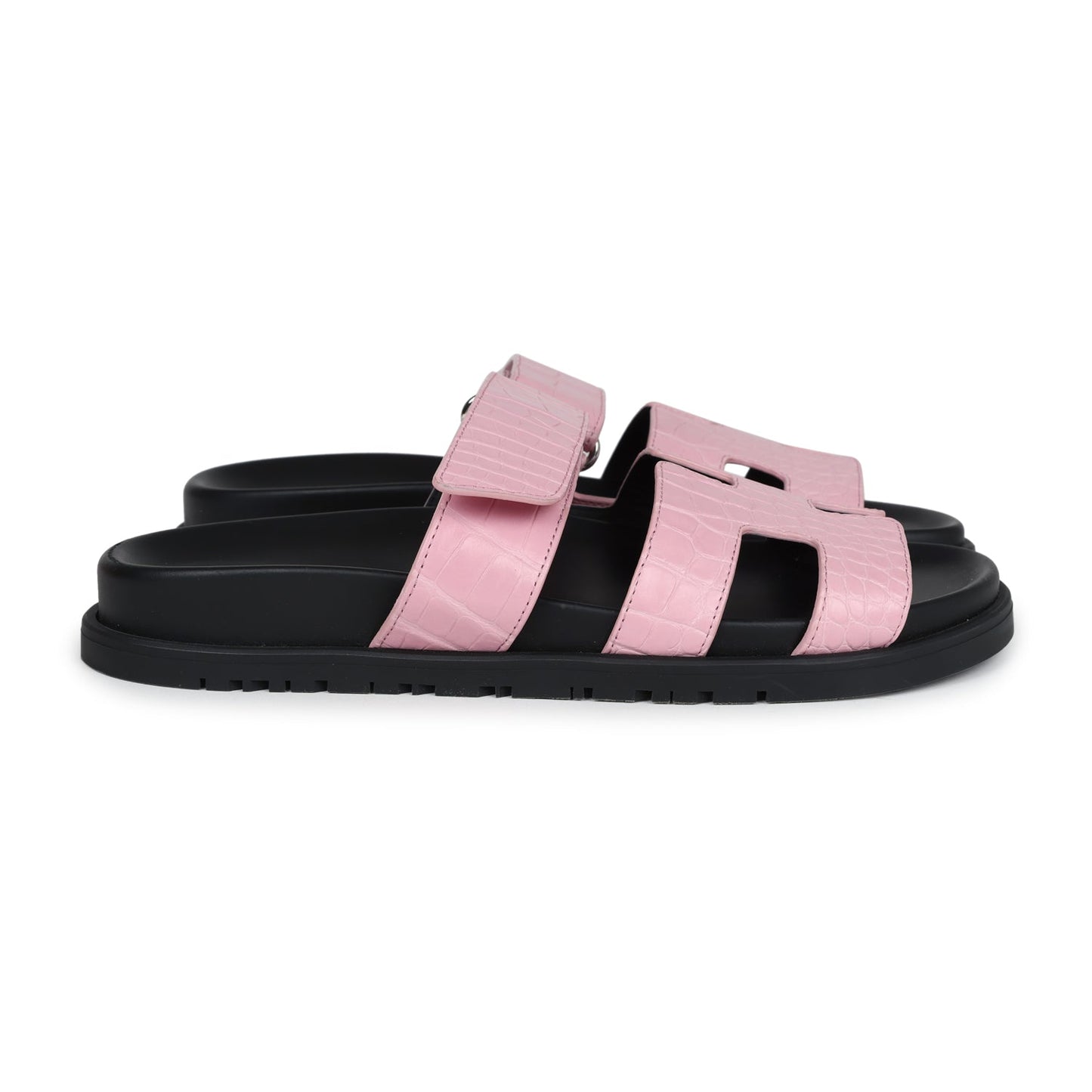 Hermes Chypre Techno Sandals Bubblegum Matte Crocodile Palladium Hardware 36 EU