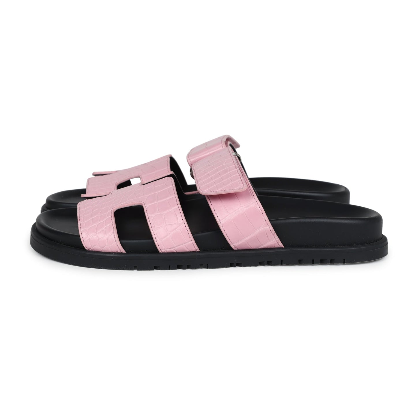 Hermes Chypre Techno Sandals Bubblegum Matte Crocodile Palladium Hardware 36 EU