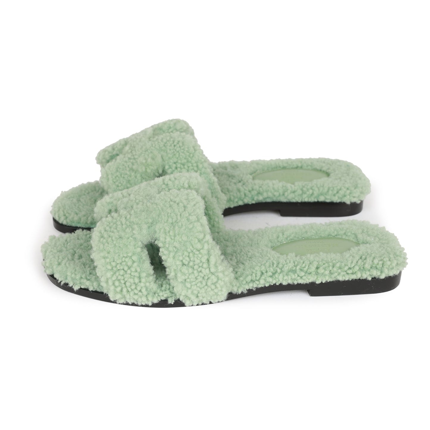 Hermes Oran Sandals Vert D'eau Woolskin 36