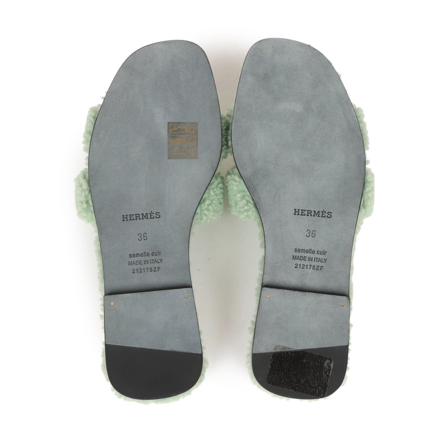 Hermes Oran Sandals Vert D'eau Woolskin 36
