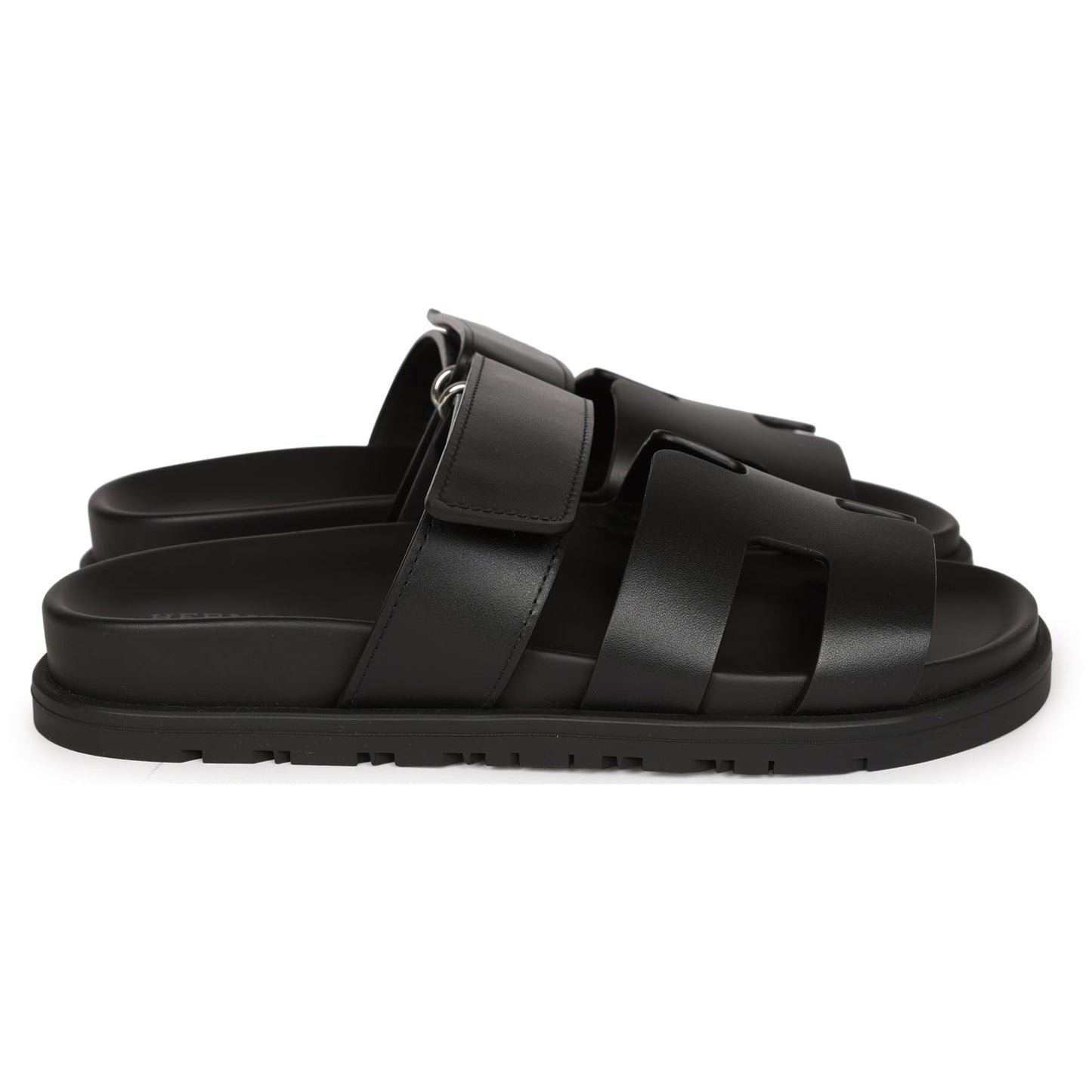 Hermes Chypre Sandals Black Calfskin Palladium Hardware 34.5 EU