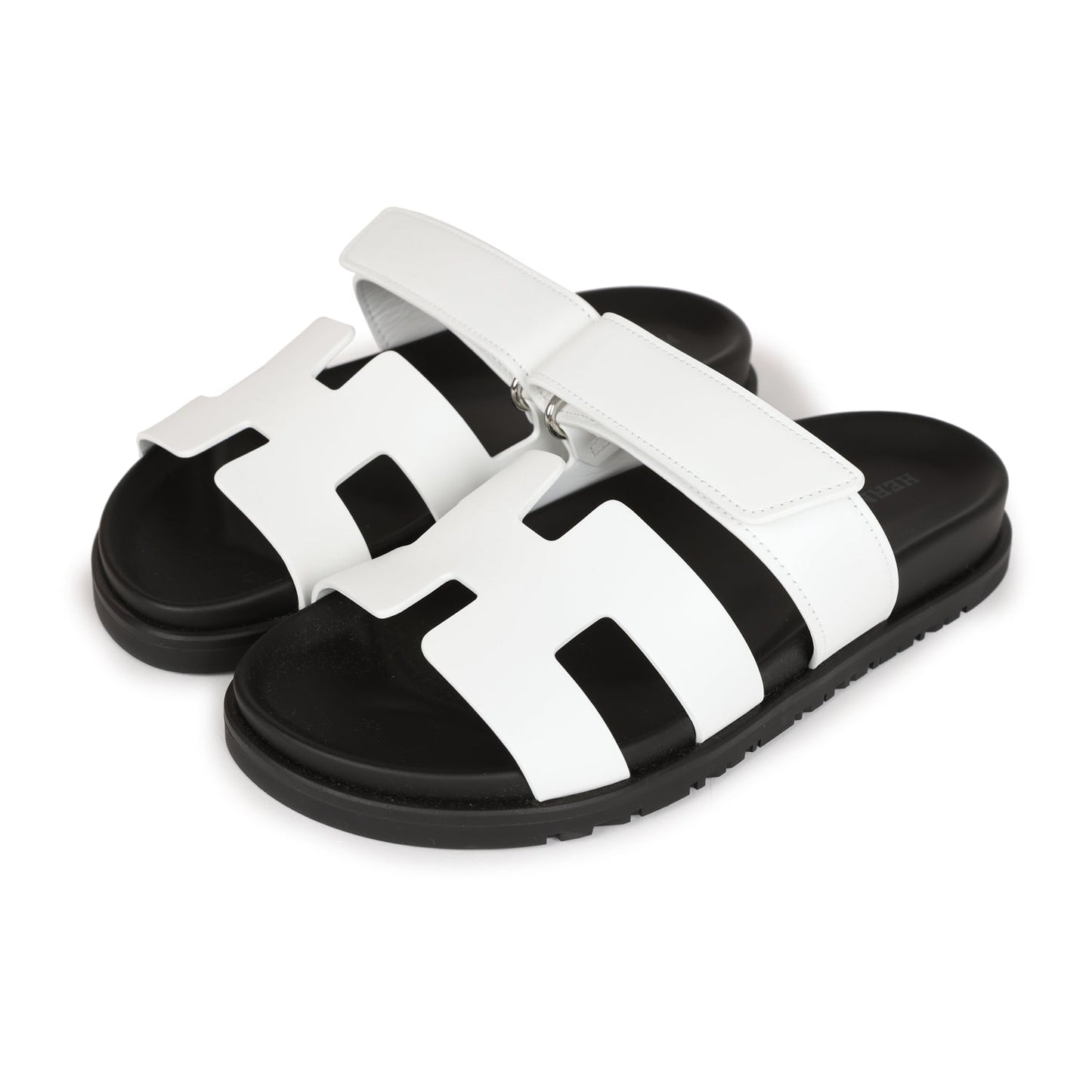 Hermes Chypre Sandals White Calfskin Palladium Hardware 35.5 EU