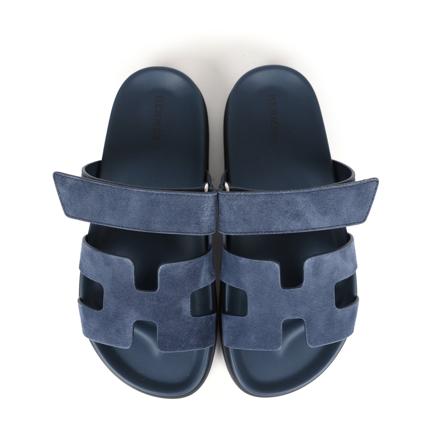 Hermes Chypre Techno Sandals Blue Celeste Suede Palladium Hardware 37.5 EU