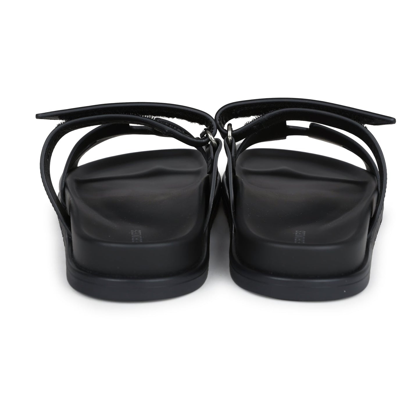 Hermes Chypre Techno Sandals Black Calfskin Palladium Hardware 37 EU