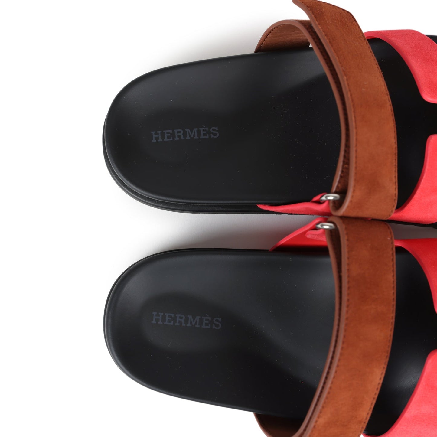 Hermes Chypre Techno Sandal Rouge Cinetique & Gold Suede Palladium Hardware 38.5 EU