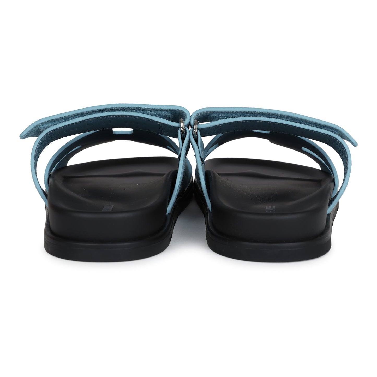 Hermes Chypre Techno Sandals Bleu Mineral Suede Palladium Hardware 37 EU