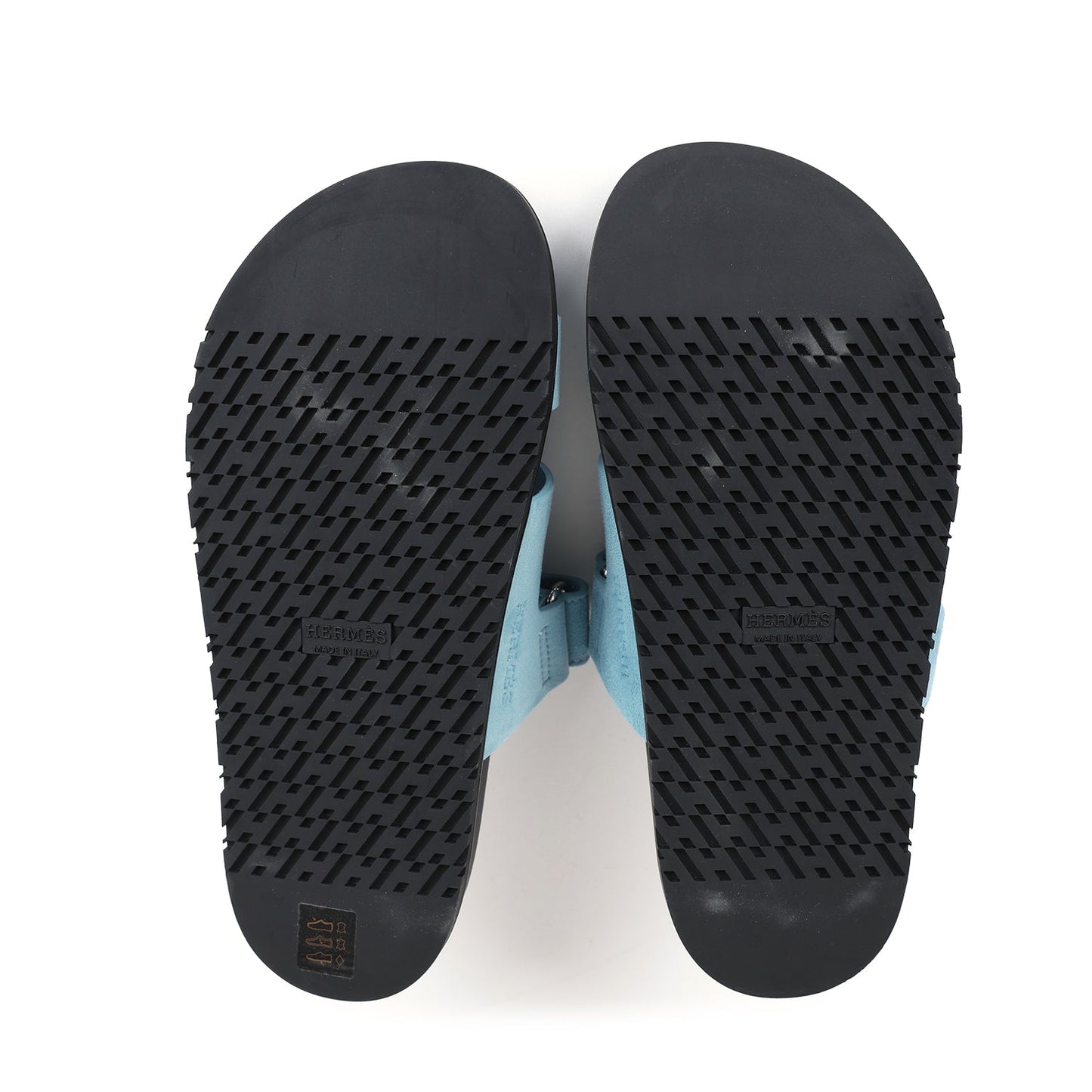 Hermes Chypre Techno Sandals Bleu Mineral Suede Palladium Hardware 37 EU