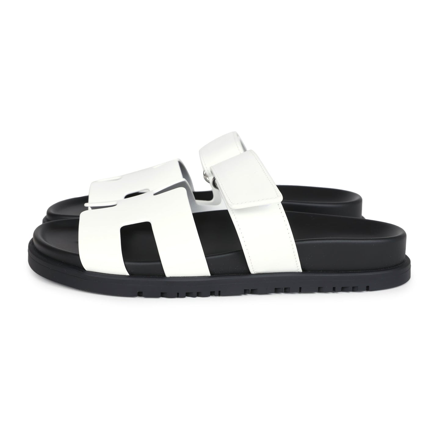Hermes Chypre Techno Sandals White Calfskin Palladium Hardware 36.5 EU