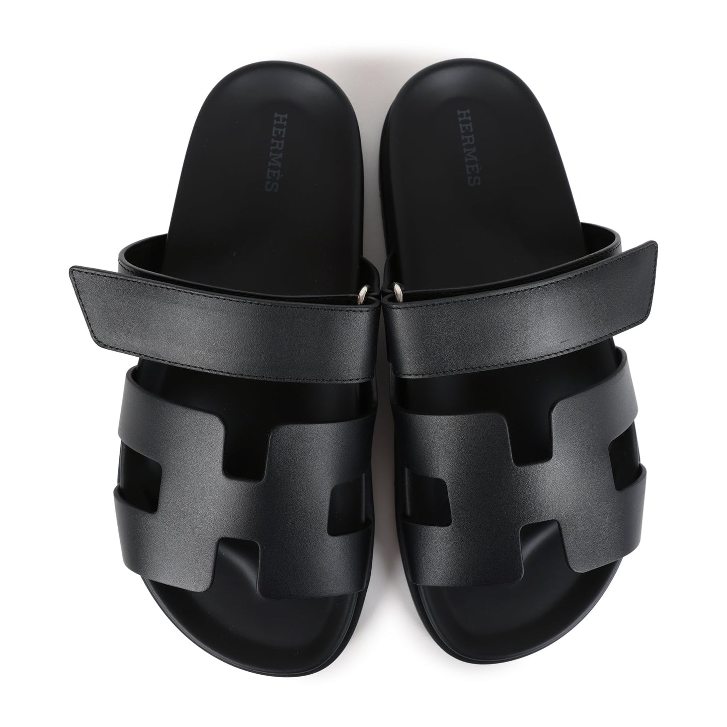Hermes Chypre Techno Sandals Black Calfskin Palladium Hardware 38.5 EU