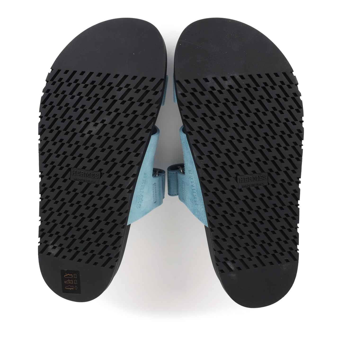 Hermes Chypre Techno Sandals Bleu Mineral Suede Palladium Hardware 37 EU