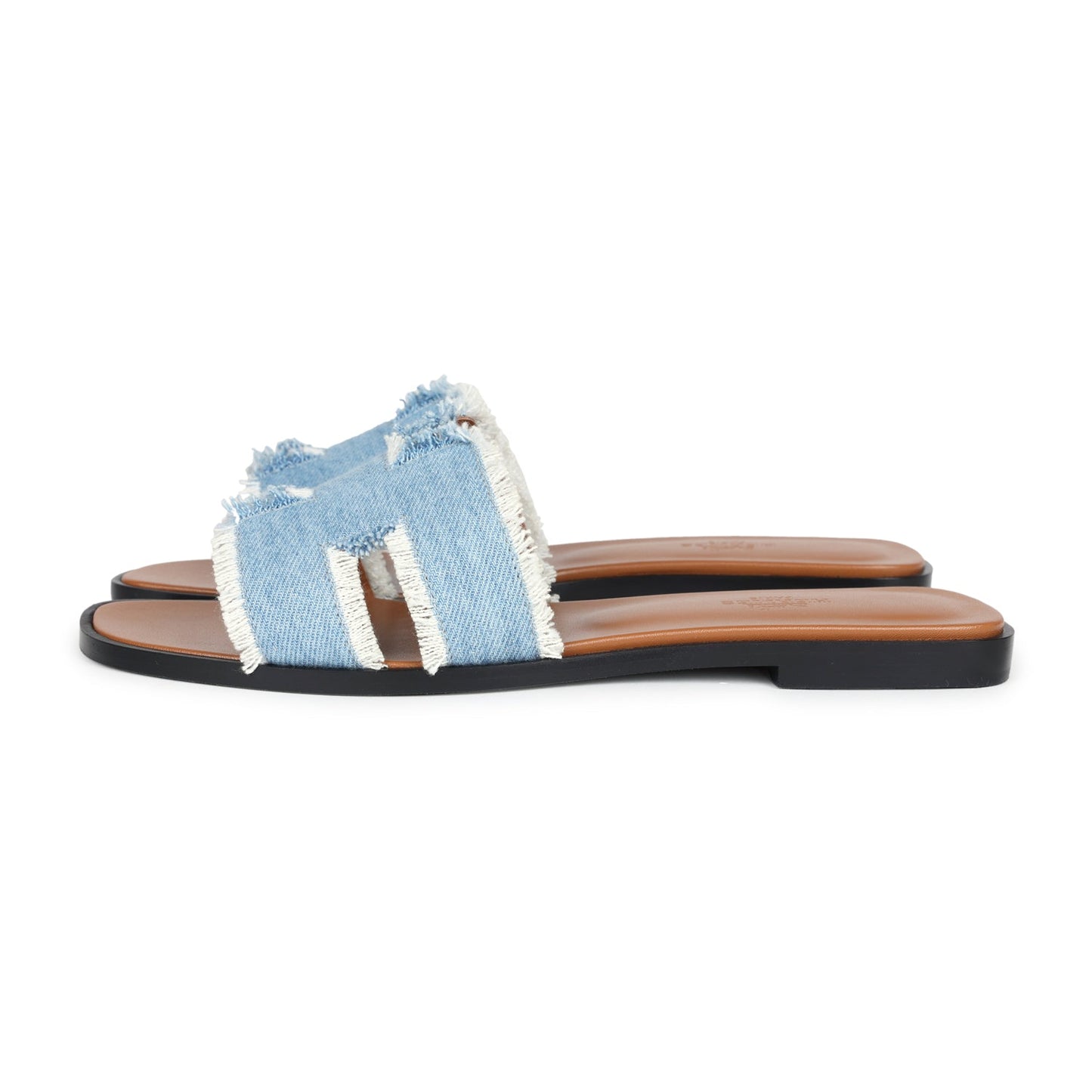 Hermes Oran Sandals Bleu Clair Denim Fringe 38.5 EU