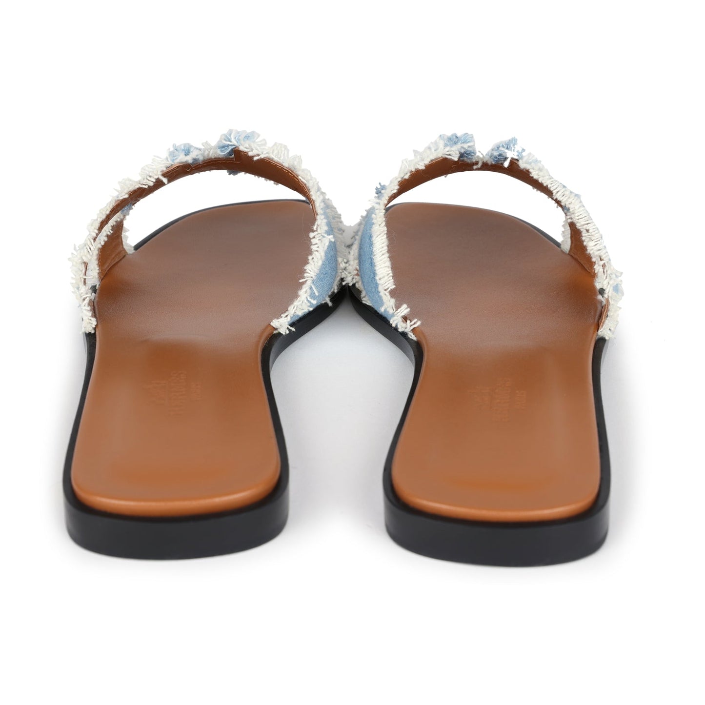 Hermes Oran Sandals Bleu Clair Denim Fringe 38.5 EU