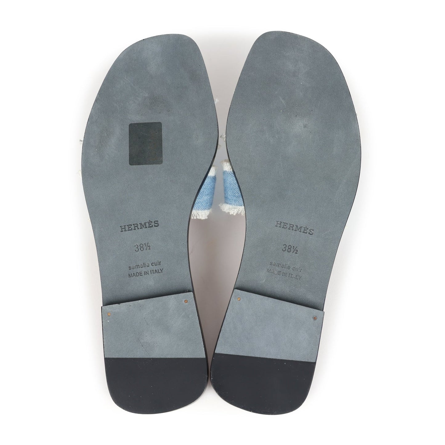 Hermes Oran Sandals Bleu Clair Denim Fringe 38.5 EU