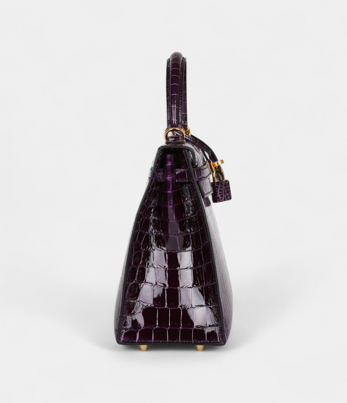 Hermes Kelly 25 Aubergine Shiny Niloticus Crocodile Gold Hardware
