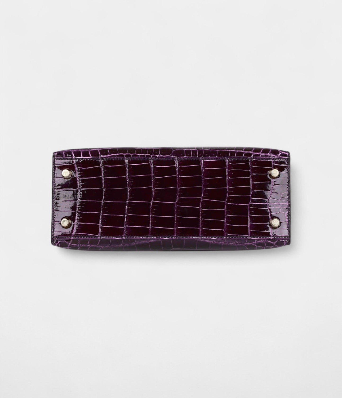 Hermes Kelly 25 Aubergine Shiny Niloticus Crocodile Gold Hardware