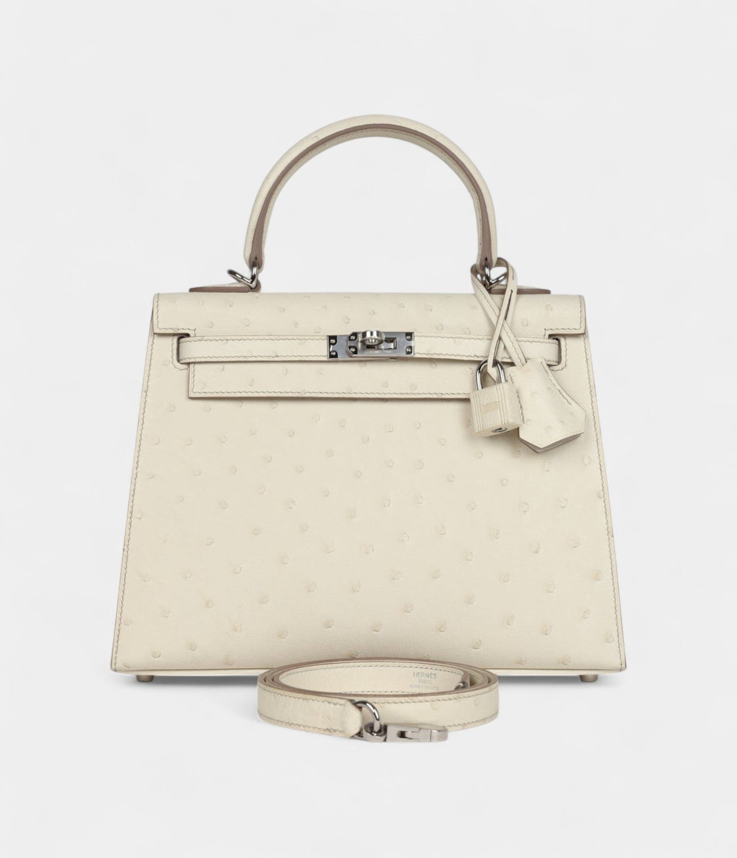 Hermes Kelly 25 Beton Ostrich Palladium Hardware