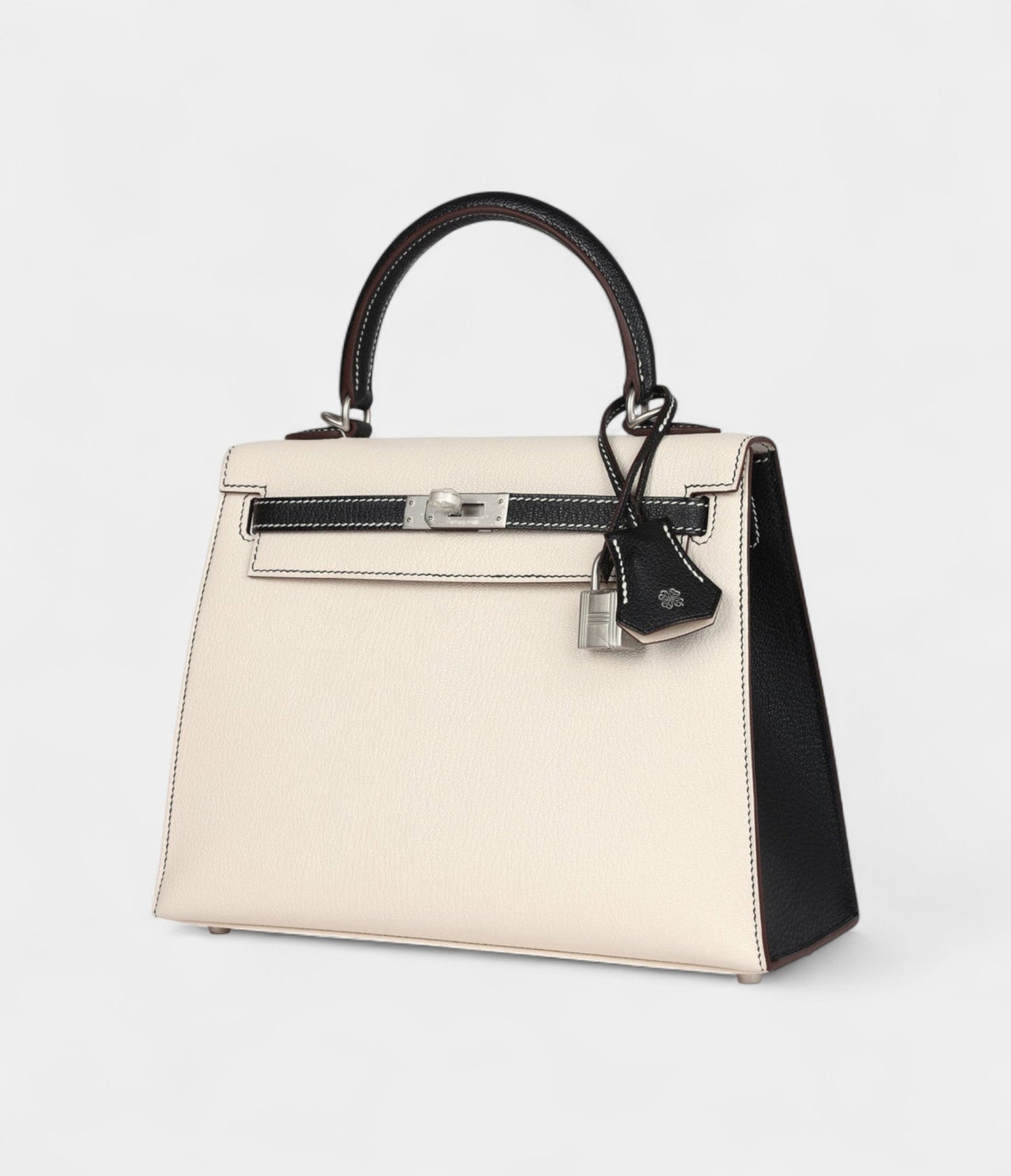 Hermes Kelly 25 Nata and Black Chevre Mysore Brushed Palladium Hardware