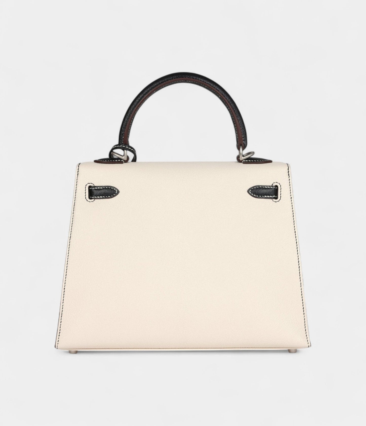 Hermes Kelly 25 Nata and Black Chevre Mysore Brushed Palladium Hardware
