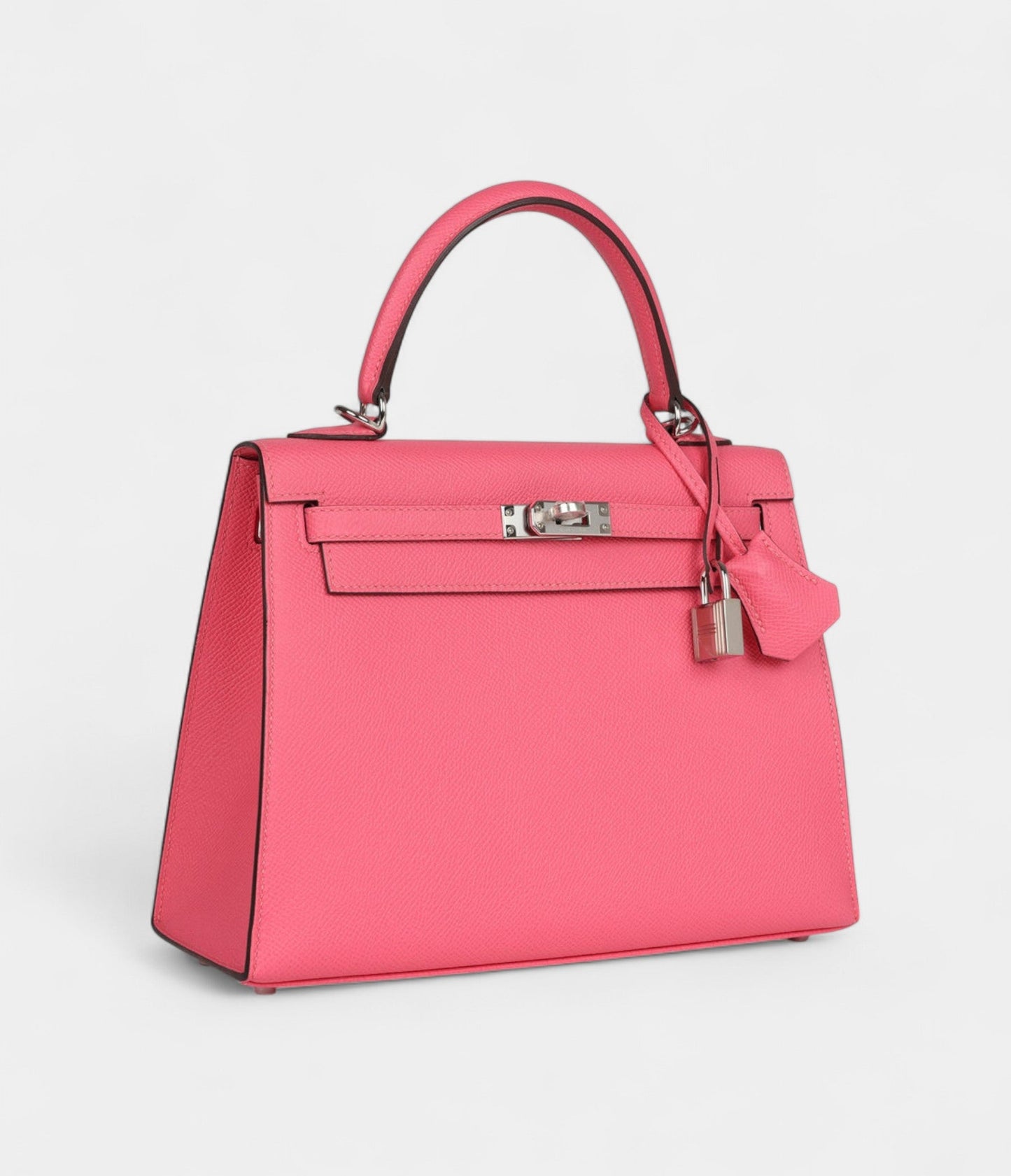 Hermes Kelly 25 Rose Azalee Epsom Palladium Hardware