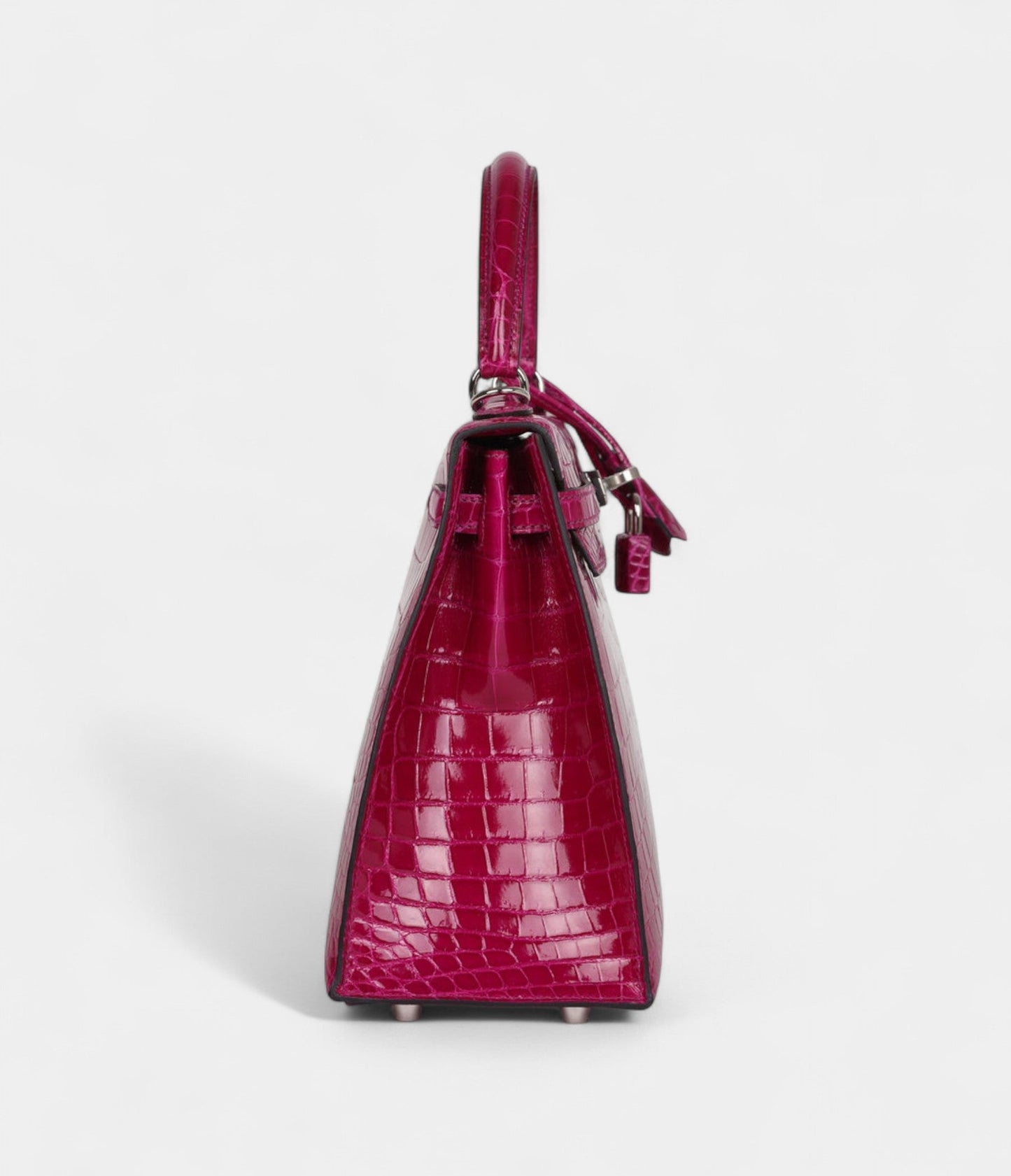 Hermes Kelly 25 Rose Purple Shiny Niloticus Crocodile Palladium Hardware