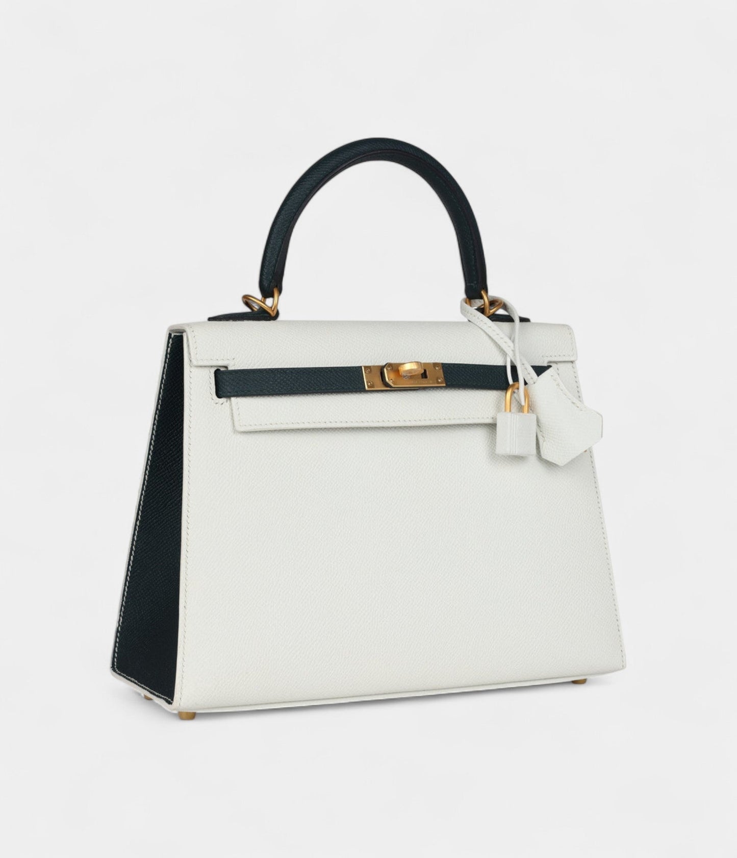 Hermes Kelly 25 White and Vert Cypress Epsom Brushed Gold Hardware