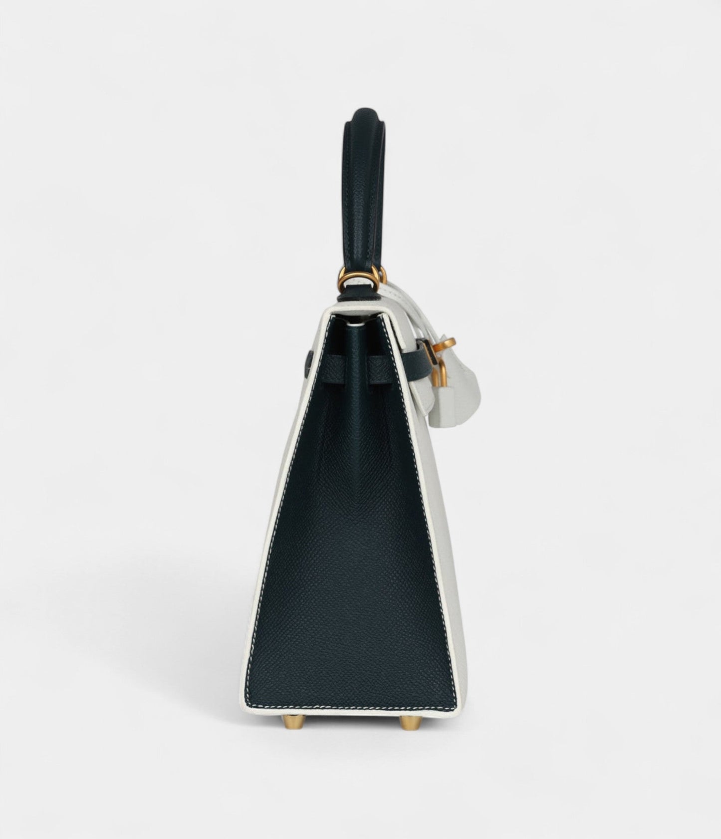 Hermes Kelly 25 White and Vert Cypress Epsom Brushed Gold Hardware
