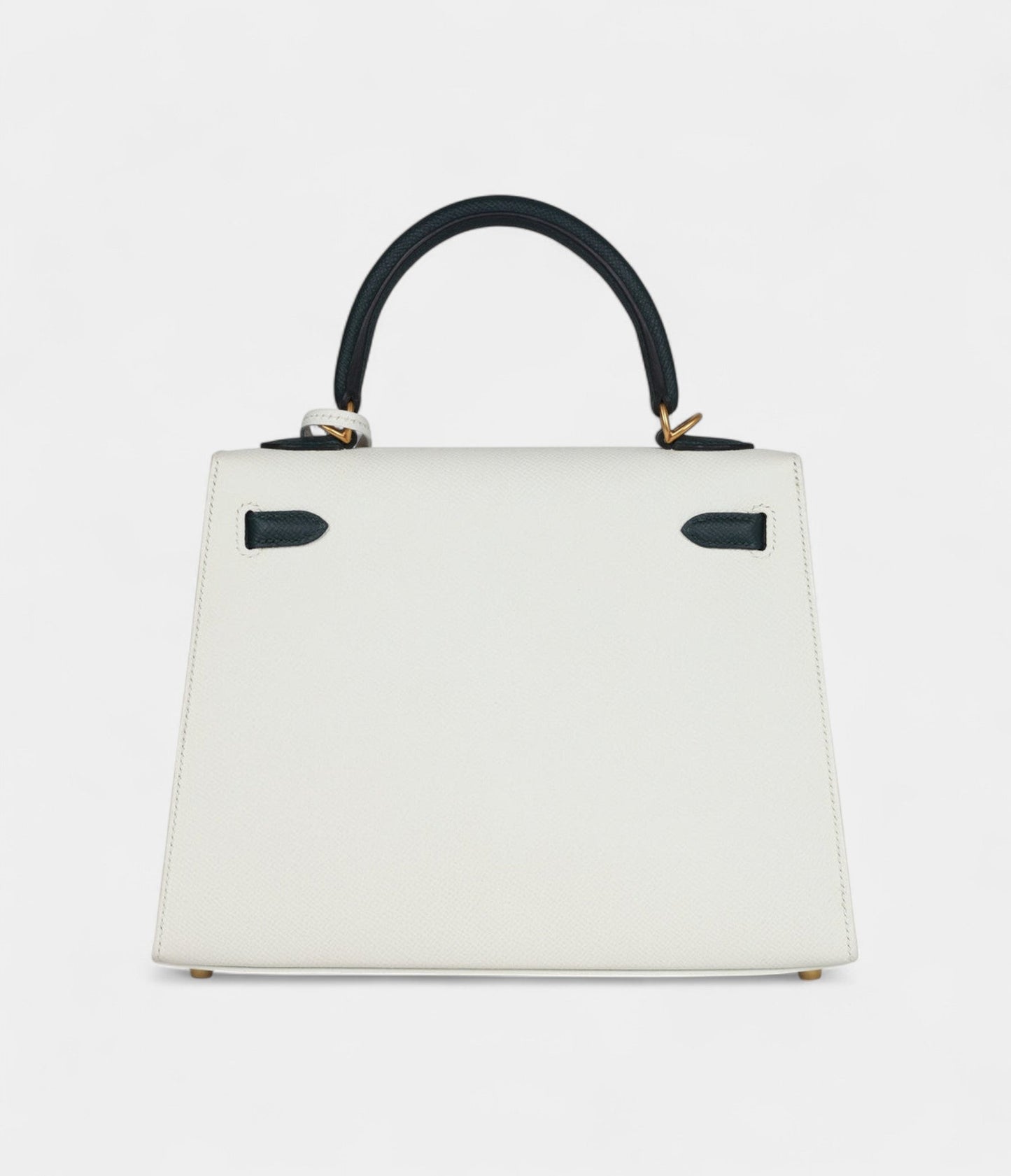 Hermes Kelly 25 White and Vert Cypress Epsom Brushed Gold Hardware