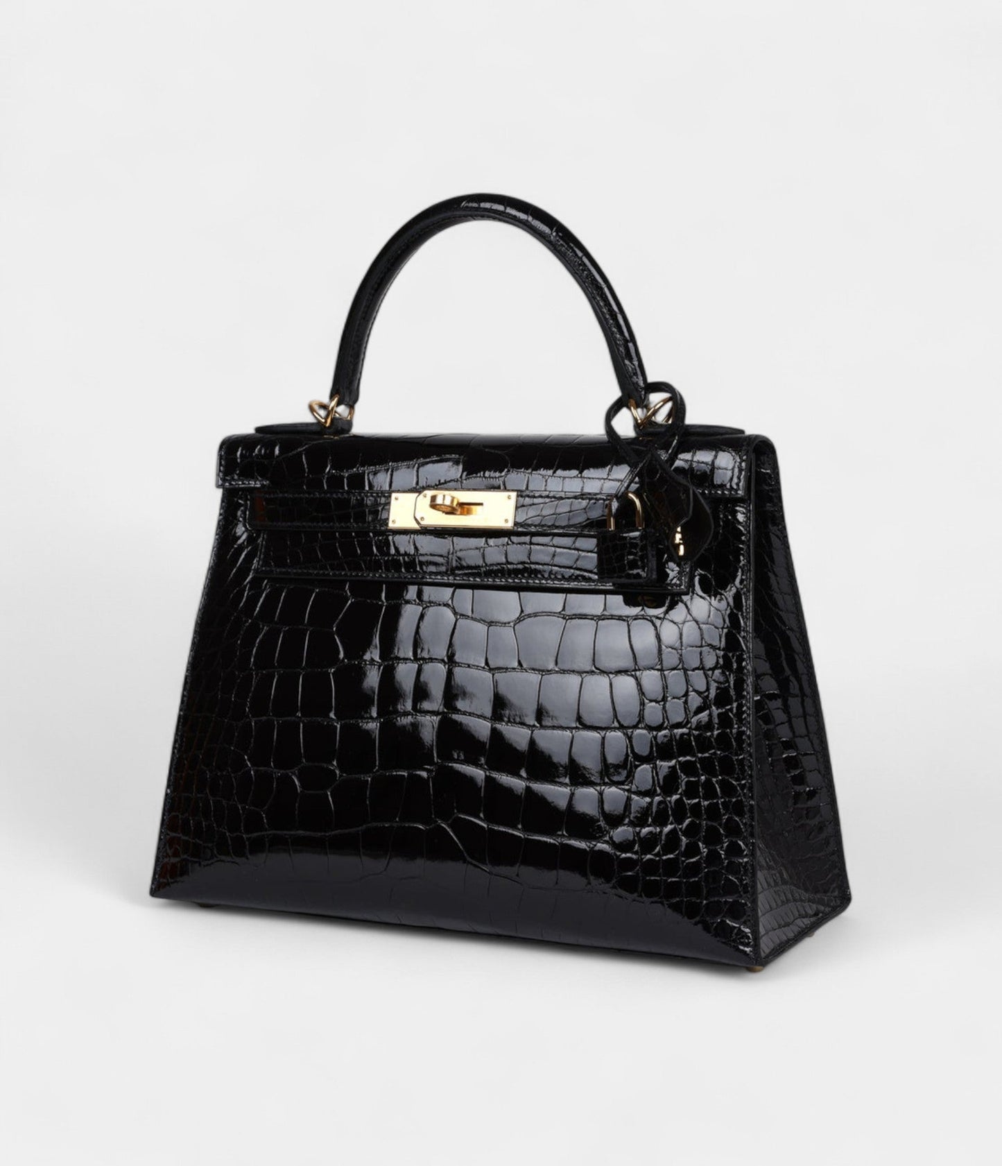 Hermes Kelly 28 Black Shiny Alligator Gold Hardware