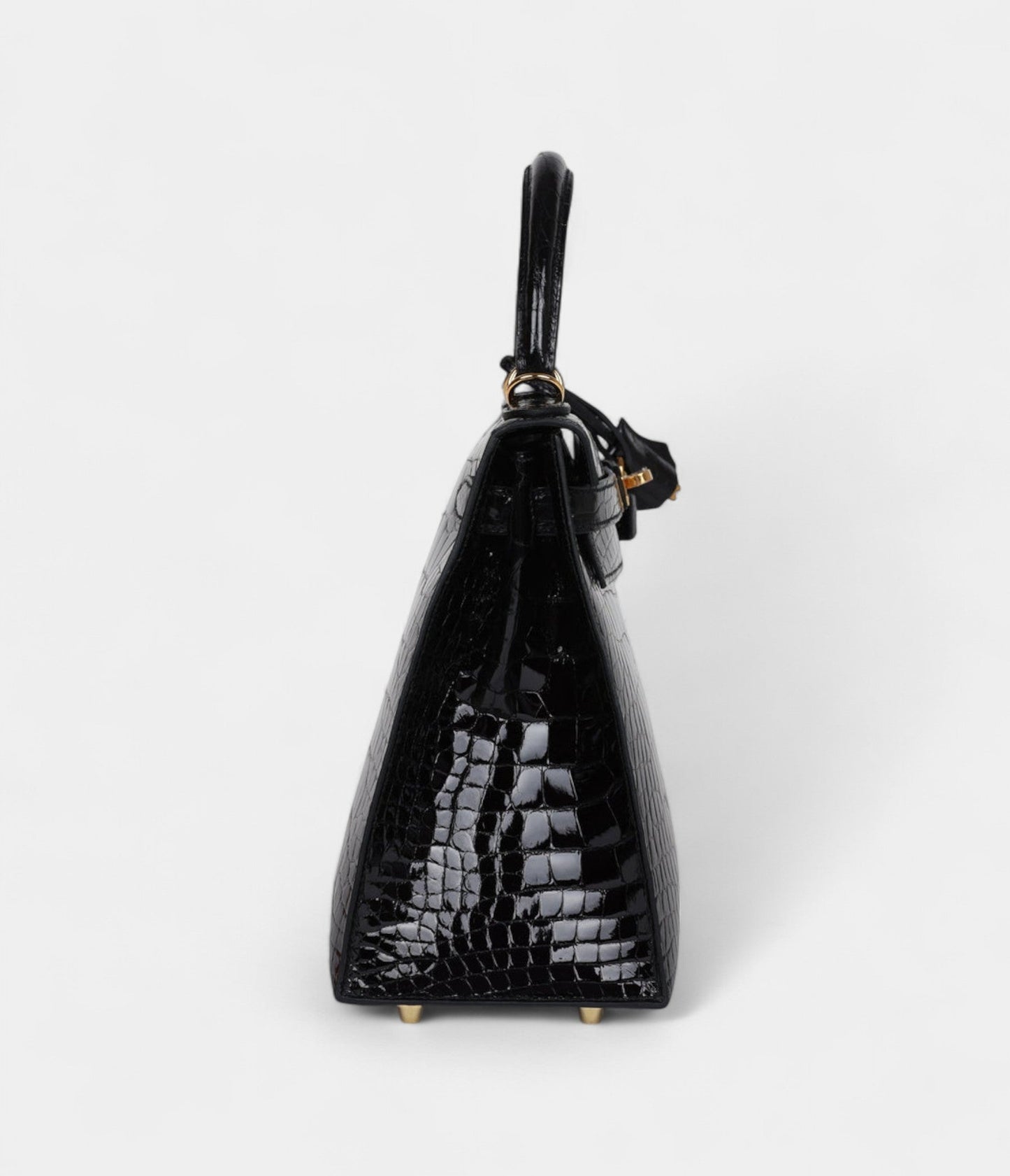 Hermes Kelly 28 Black Shiny Alligator Gold Hardware