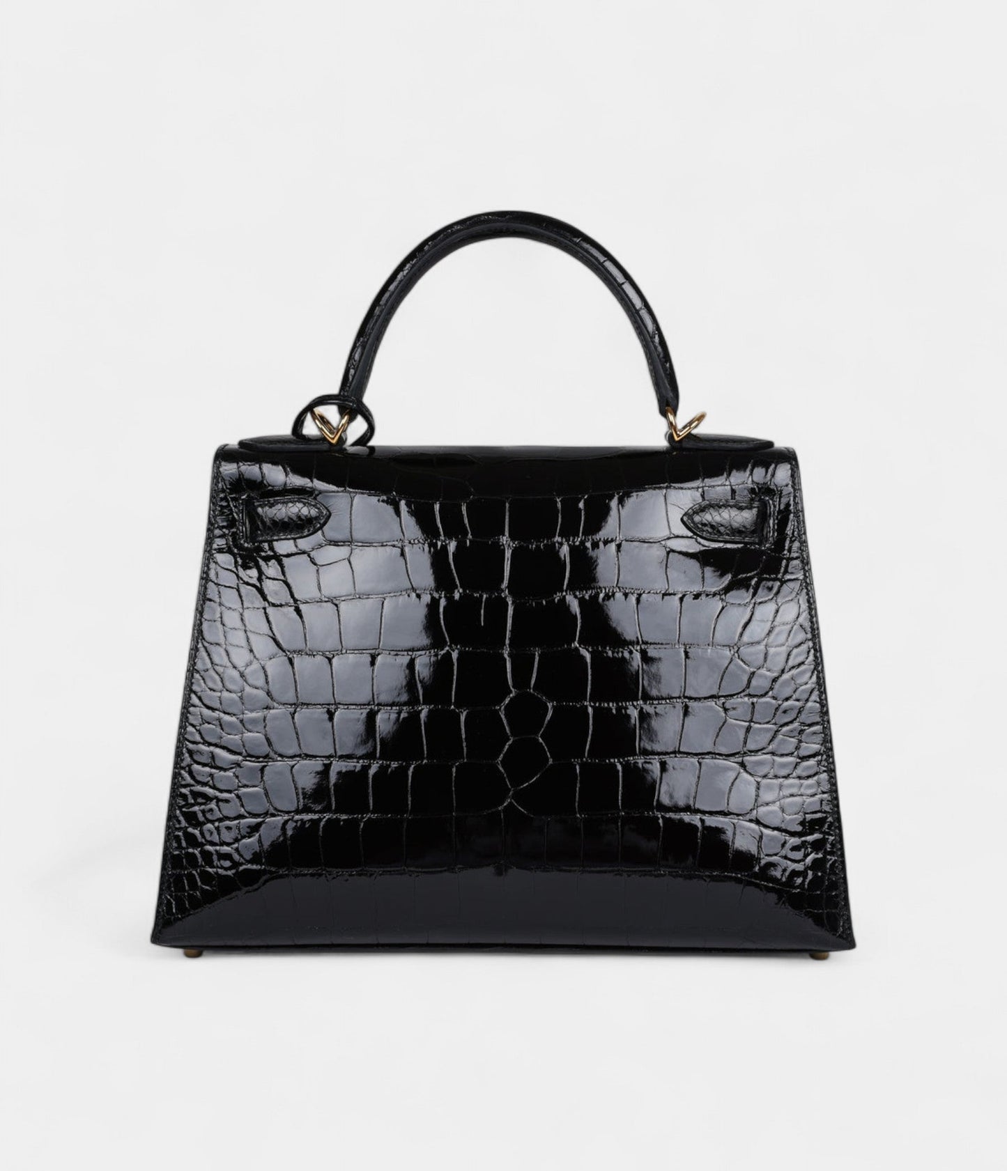 Hermes Kelly 28 Black Shiny Alligator Gold Hardware
