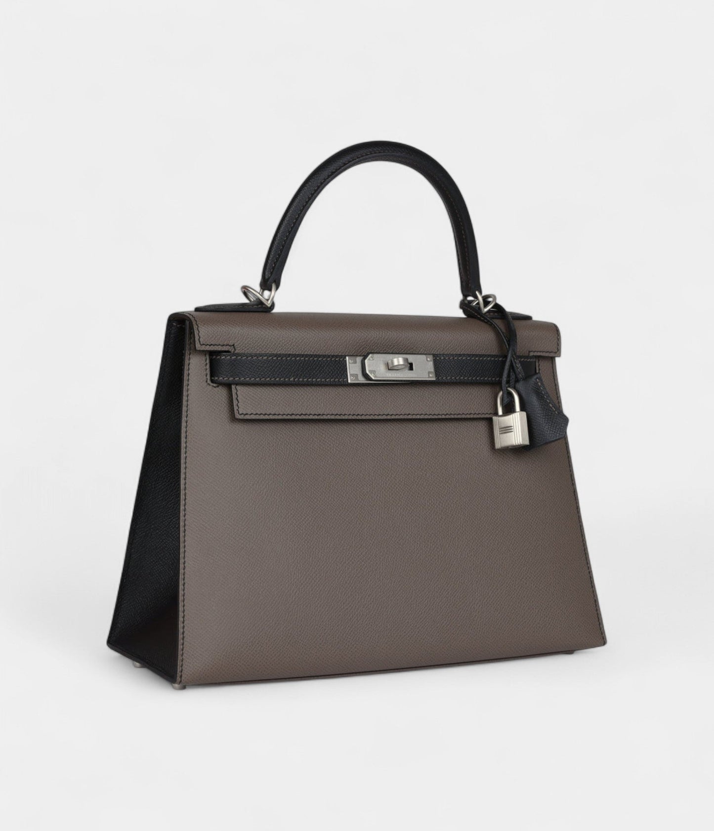 Hermes Kelly 28 Etain and Black Epsom Brushed Palladium Hardware
