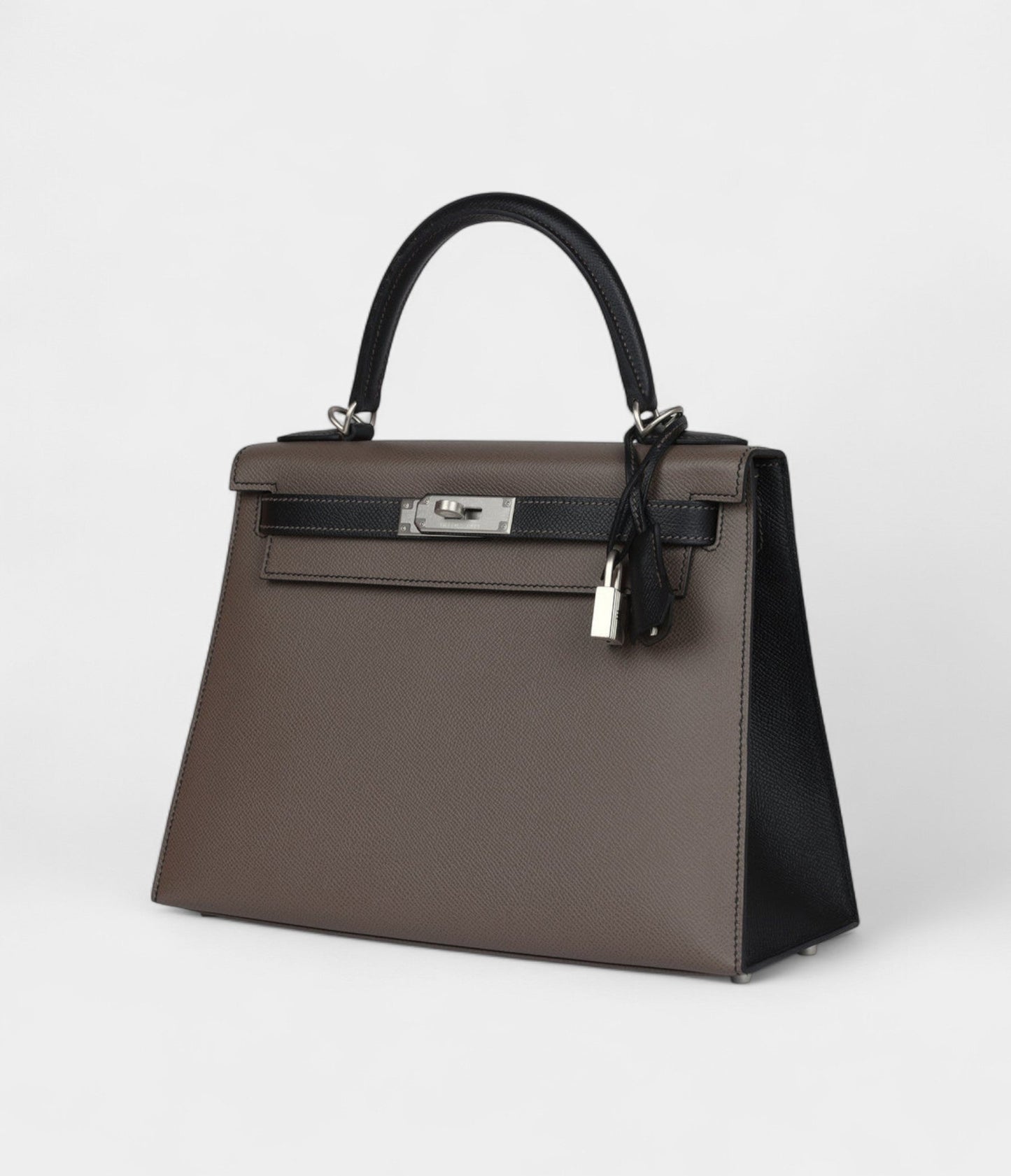Hermes Kelly 28 Etain and Black Epsom Brushed Palladium Hardware