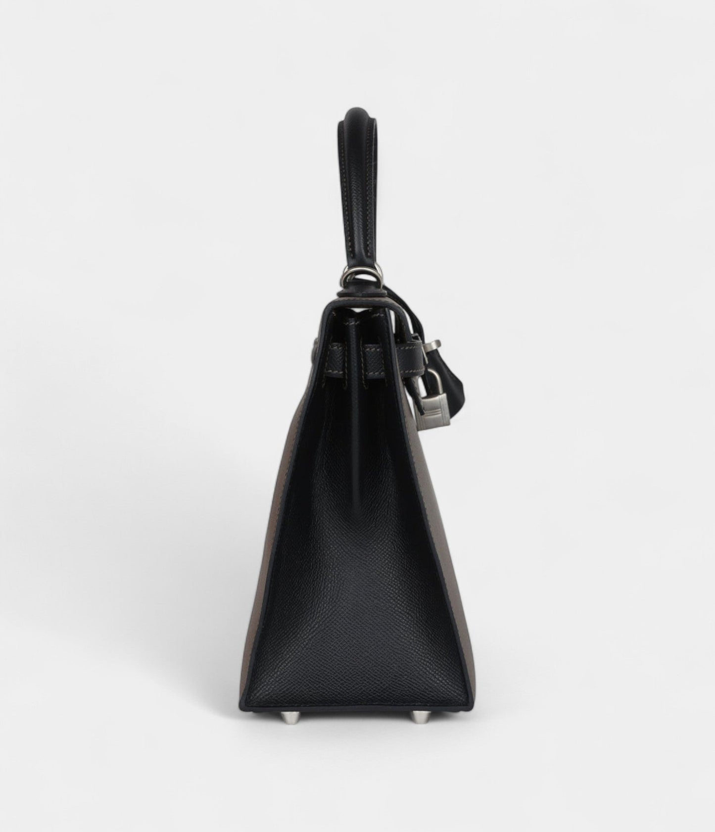 Hermes Kelly 28 Etain and Black Epsom Brushed Palladium Hardware