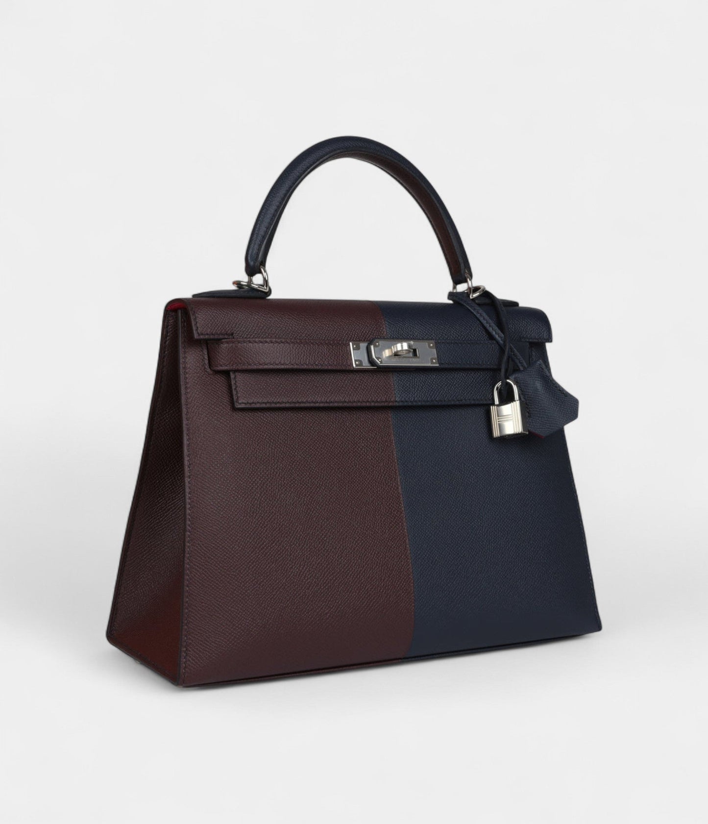 Hermes Kelly 28 Indigo Blue and Red Sellier Epsom Coat Palladium Hardware