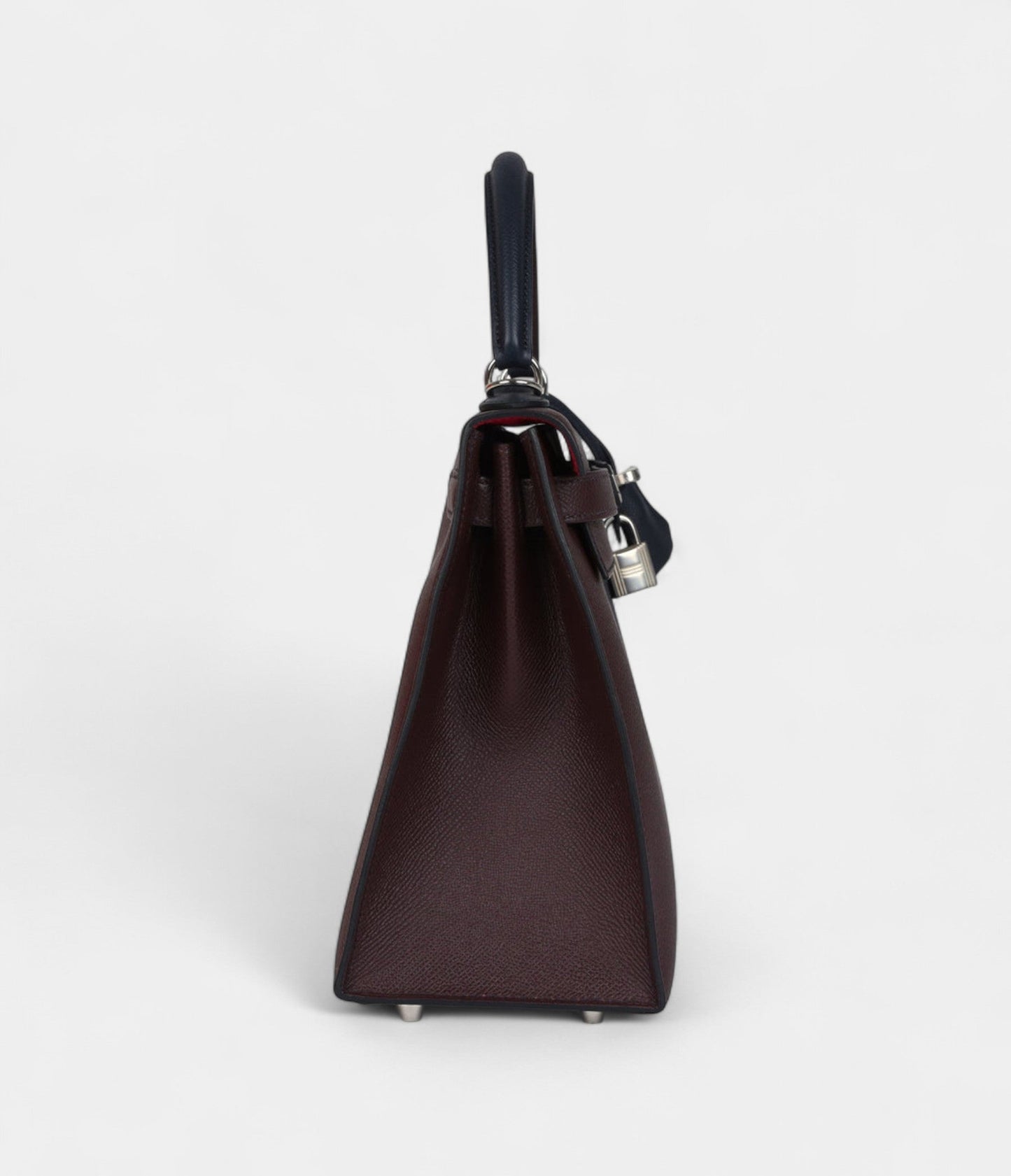 Hermes Kelly 28 Indigo Blue and Red Sellier Epsom Coat Palladium Hardware
