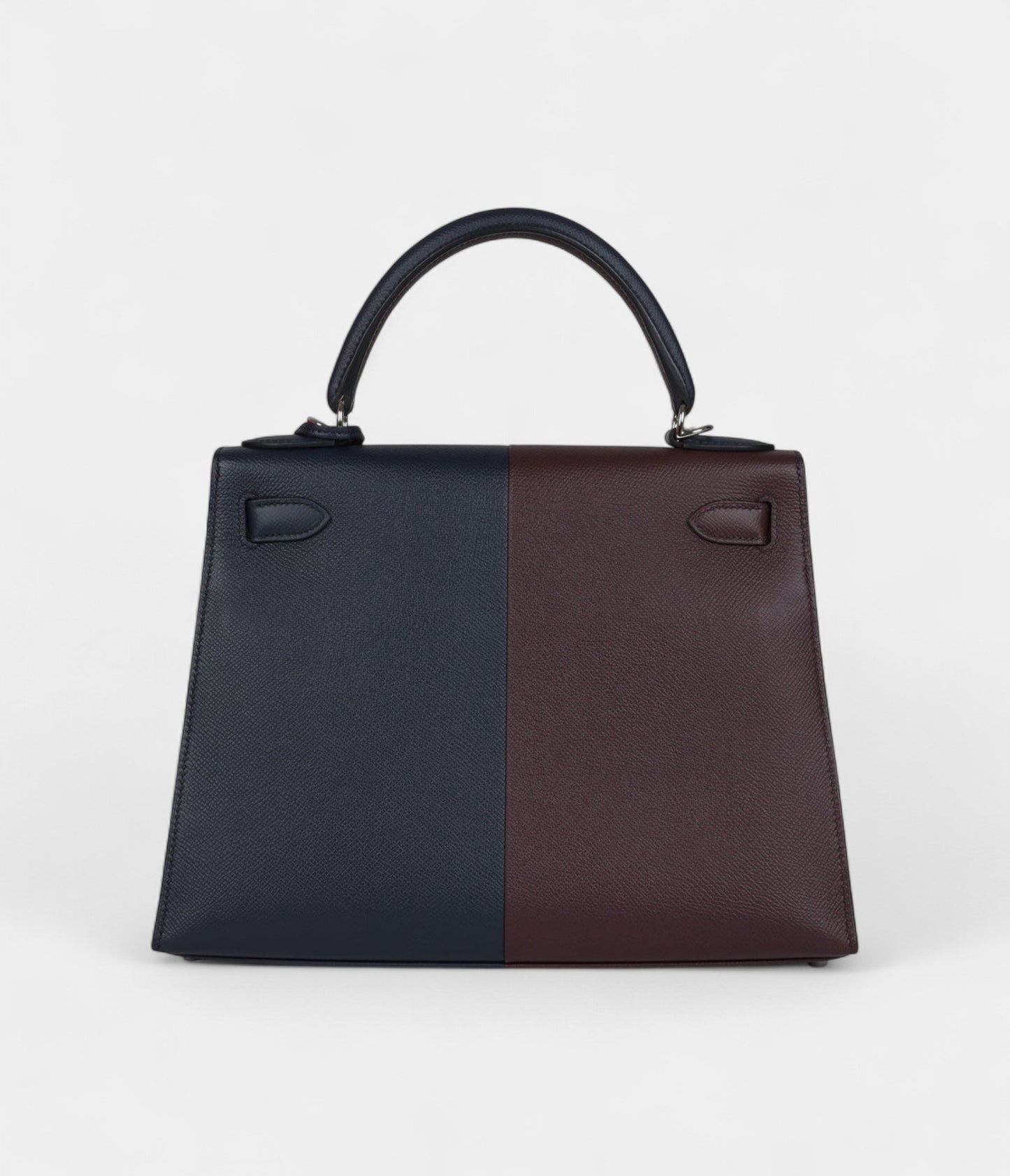 Hermes Kelly 28 Indigo Blue and Red Sellier Epsom Coat Palladium Hardware
