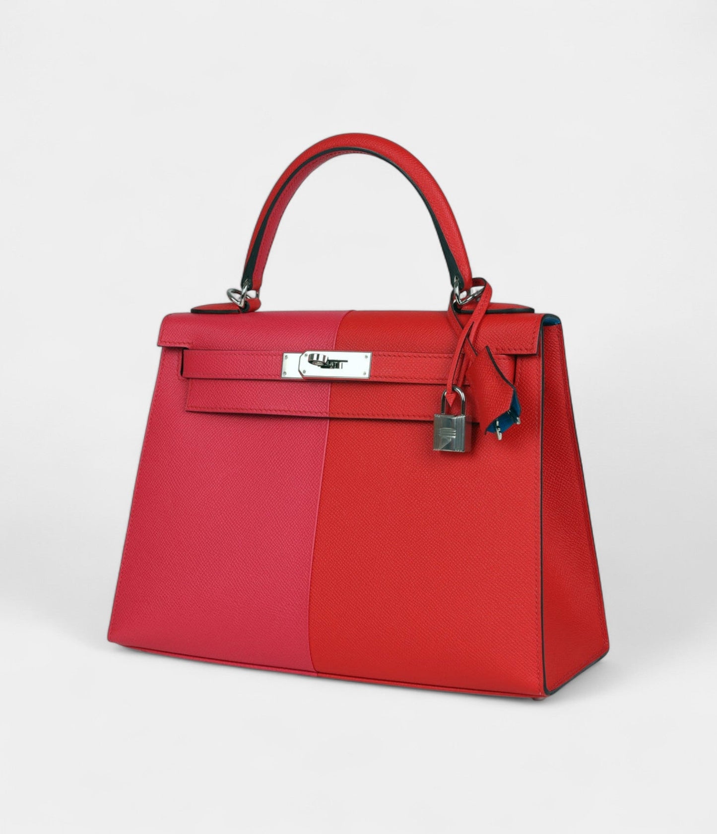 Hermes Kelly 28 Red Heart, Rose Extreme and Zanzibar Blue Epsom Palladium Hardware