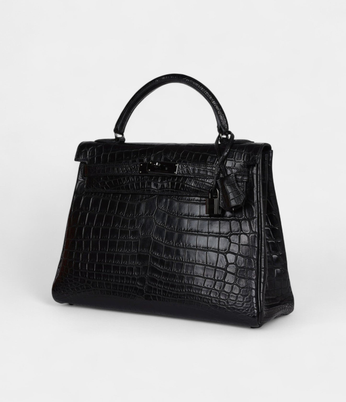 Hermes Kelly 32 Black Matte Niloticus Crocodile Black Hardware