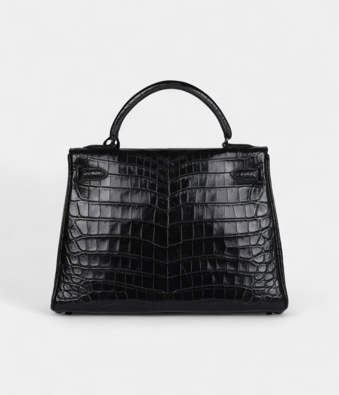 Hermes Kelly 32 Black Matte Niloticus Crocodile Black Hardware