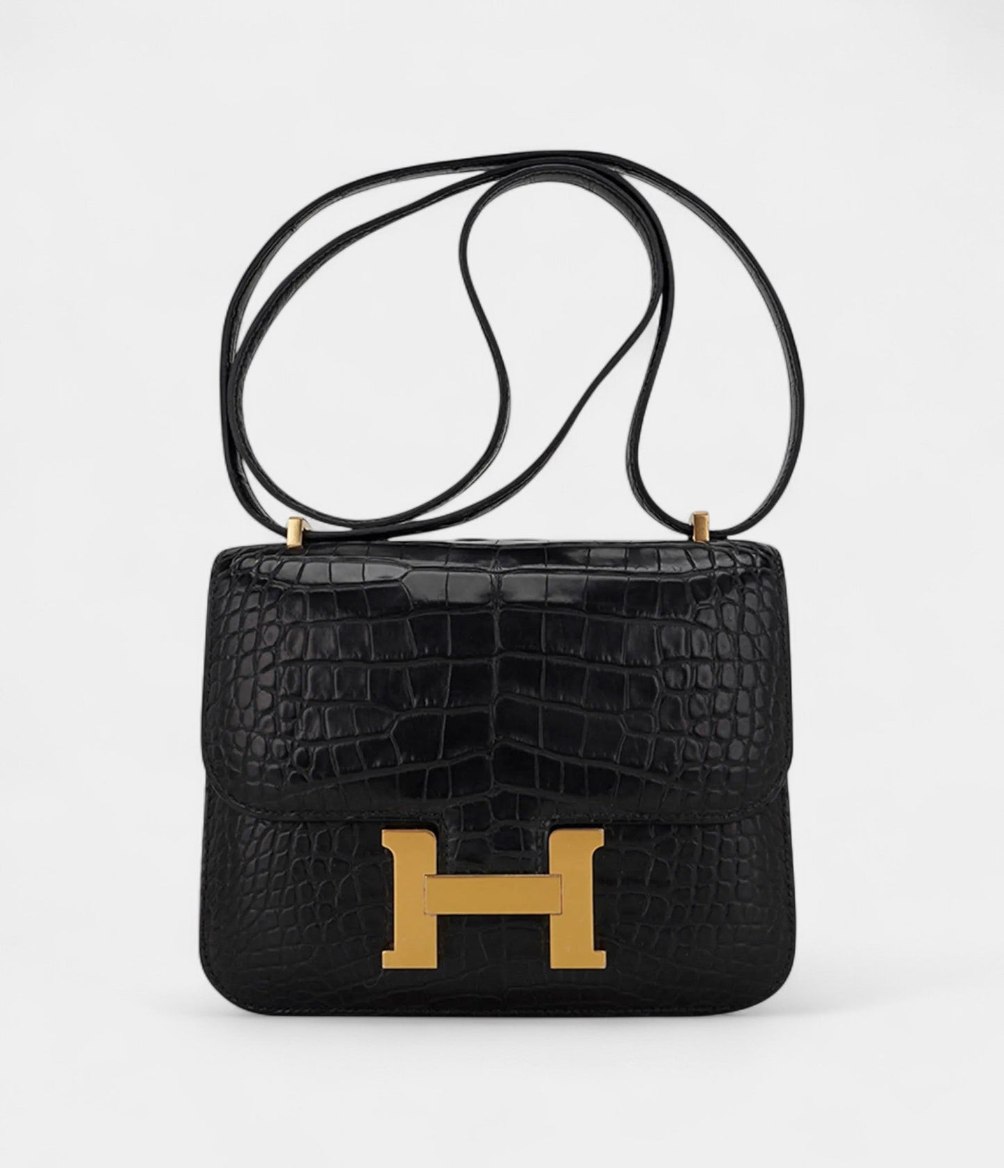 Hermes Mini Constance 18 Bag Black Matte Alligator with Gold Hardware and Mirror