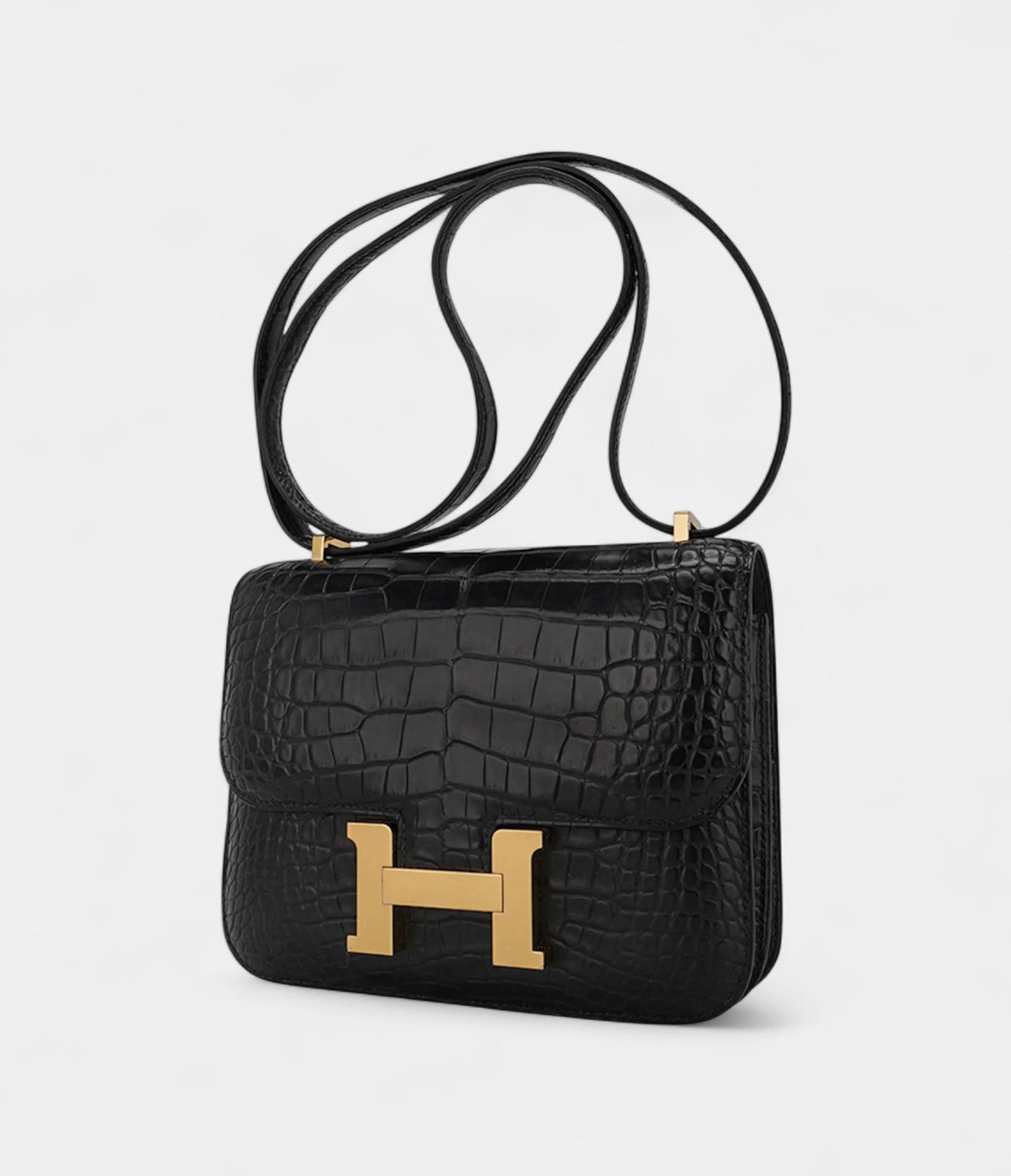 Hermes Mini Constance 18 Bag Black Matte Alligator with Gold Hardware and Mirror