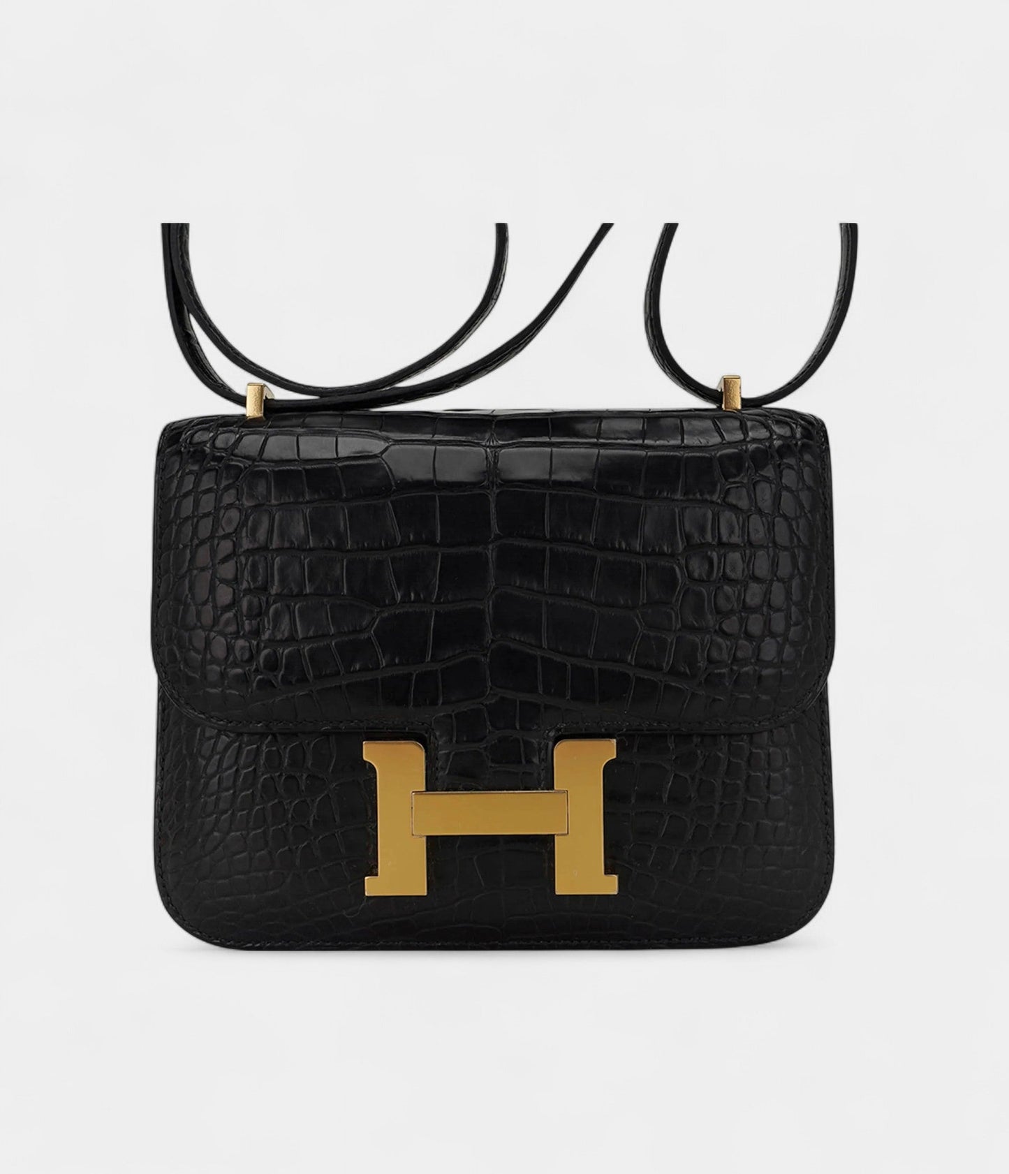 Hermes Mini Constance 18 Bag Black Matte Alligator with Gold Hardware and Mirror