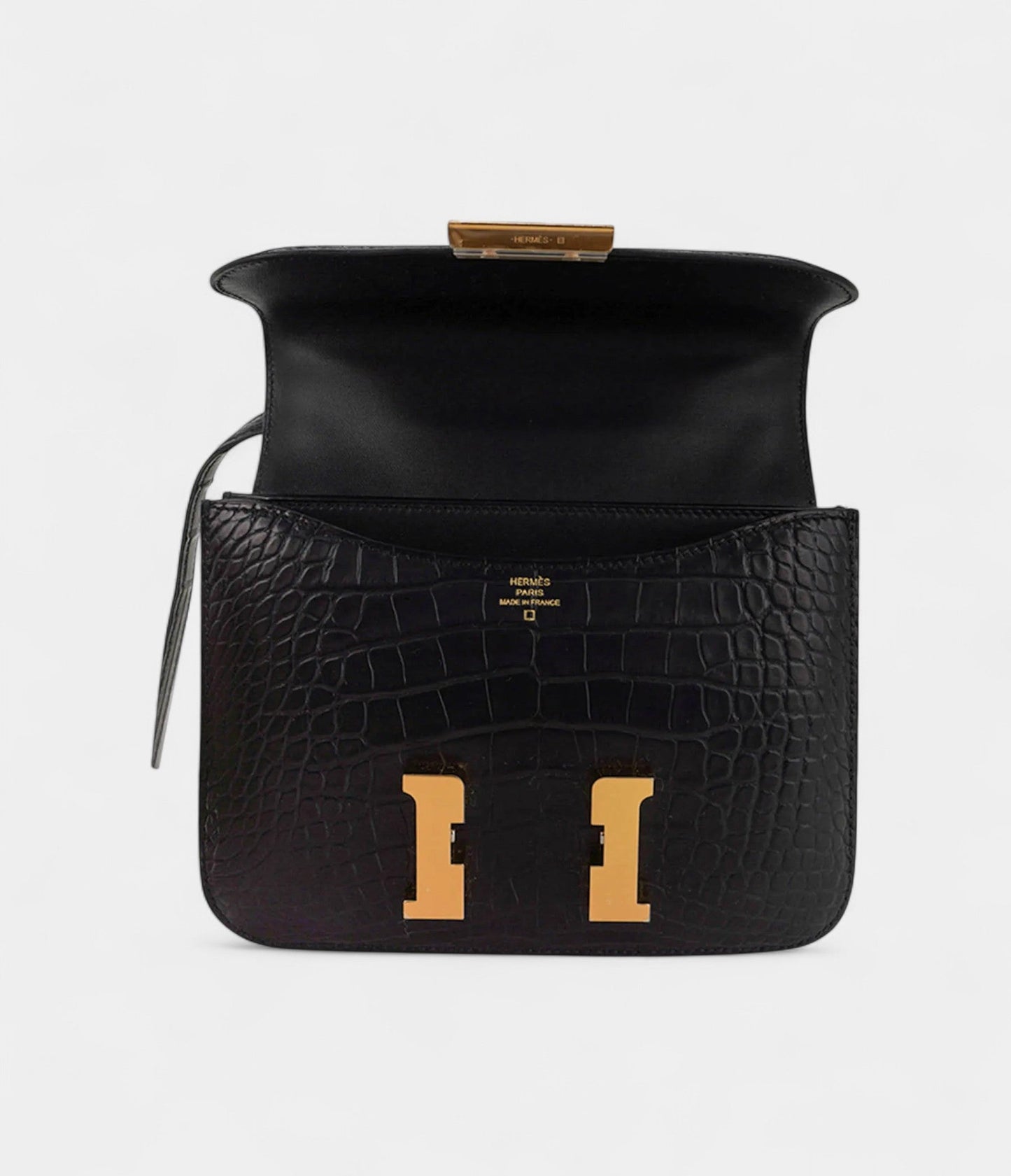 Hermes Mini Constance 18 Bag Black Matte Alligator with Gold Hardware and Mirror
