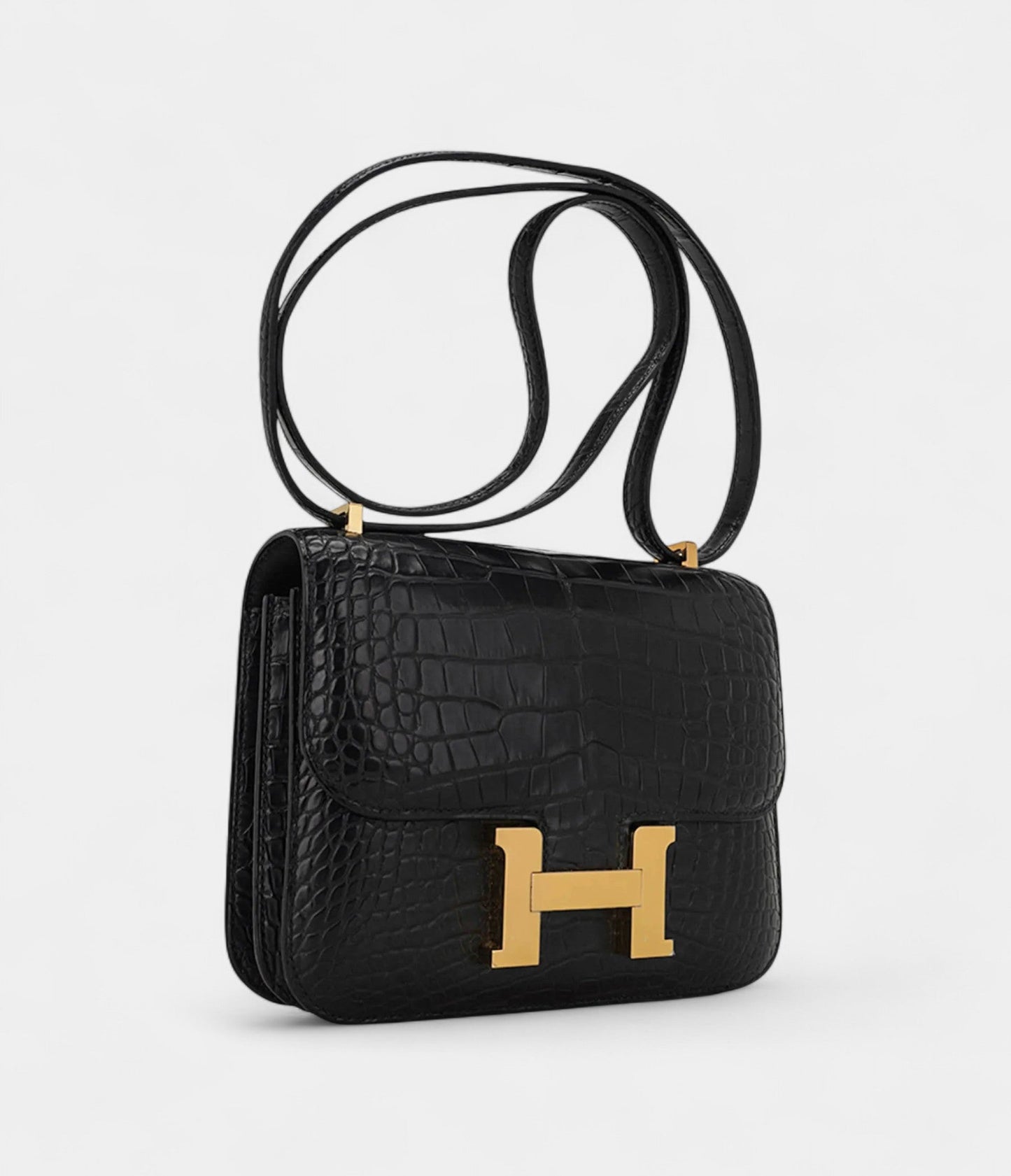 Hermes Mini Constance 18 Bag Black Matte Alligator with Gold Hardware and Mirror